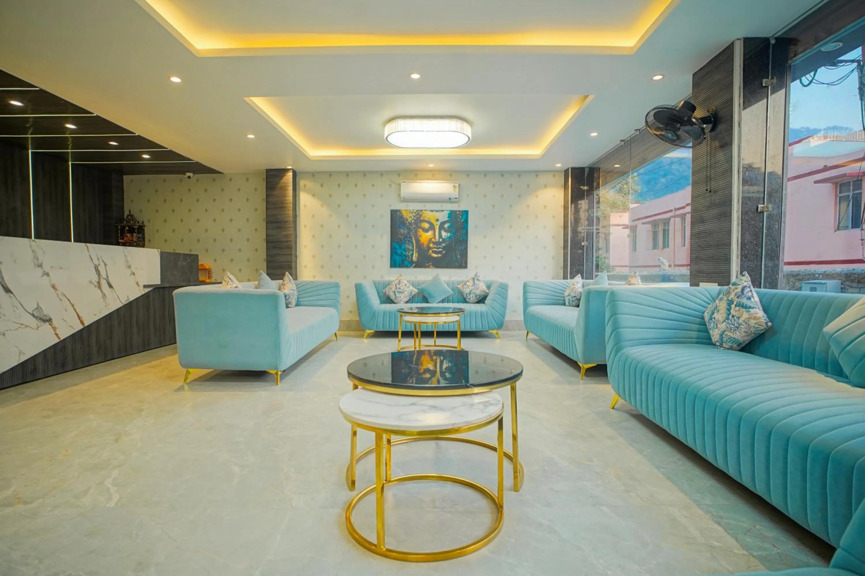 Seating area in Hotel Nirvana Bliss, Behind Parmarth Niketan