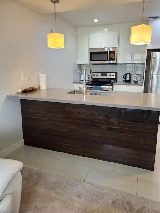 Kitchen or kitchenette in Stunning 1 bedroom condo in Calgary with riverview