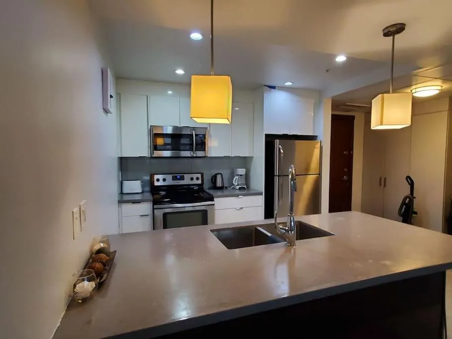 Kitchen or kitchenette in Stunning 1 bedroom condo in Calgary with riverview