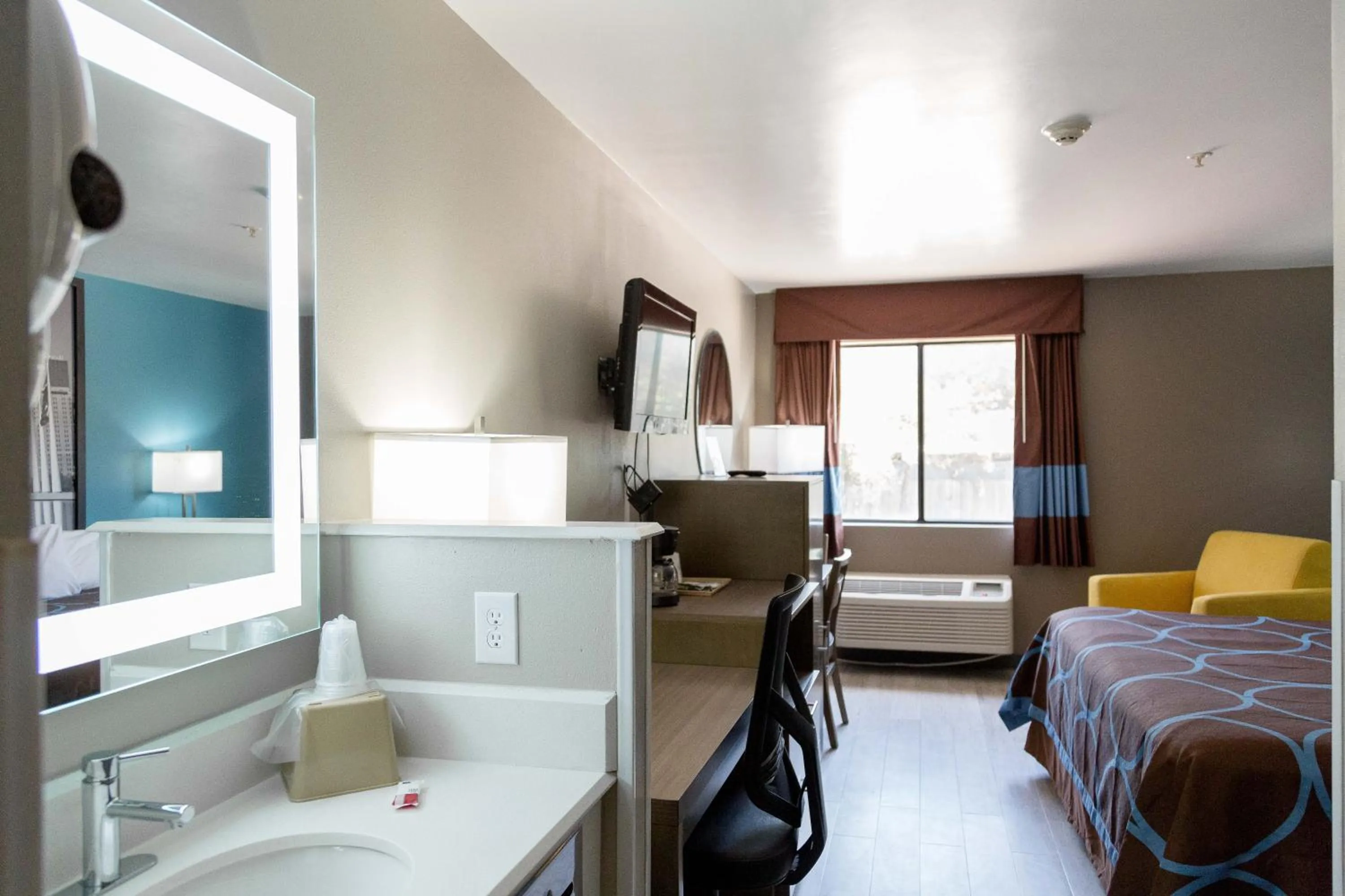 Bathroom, Bed in Super 8 by Wyndham Waxahachie TX