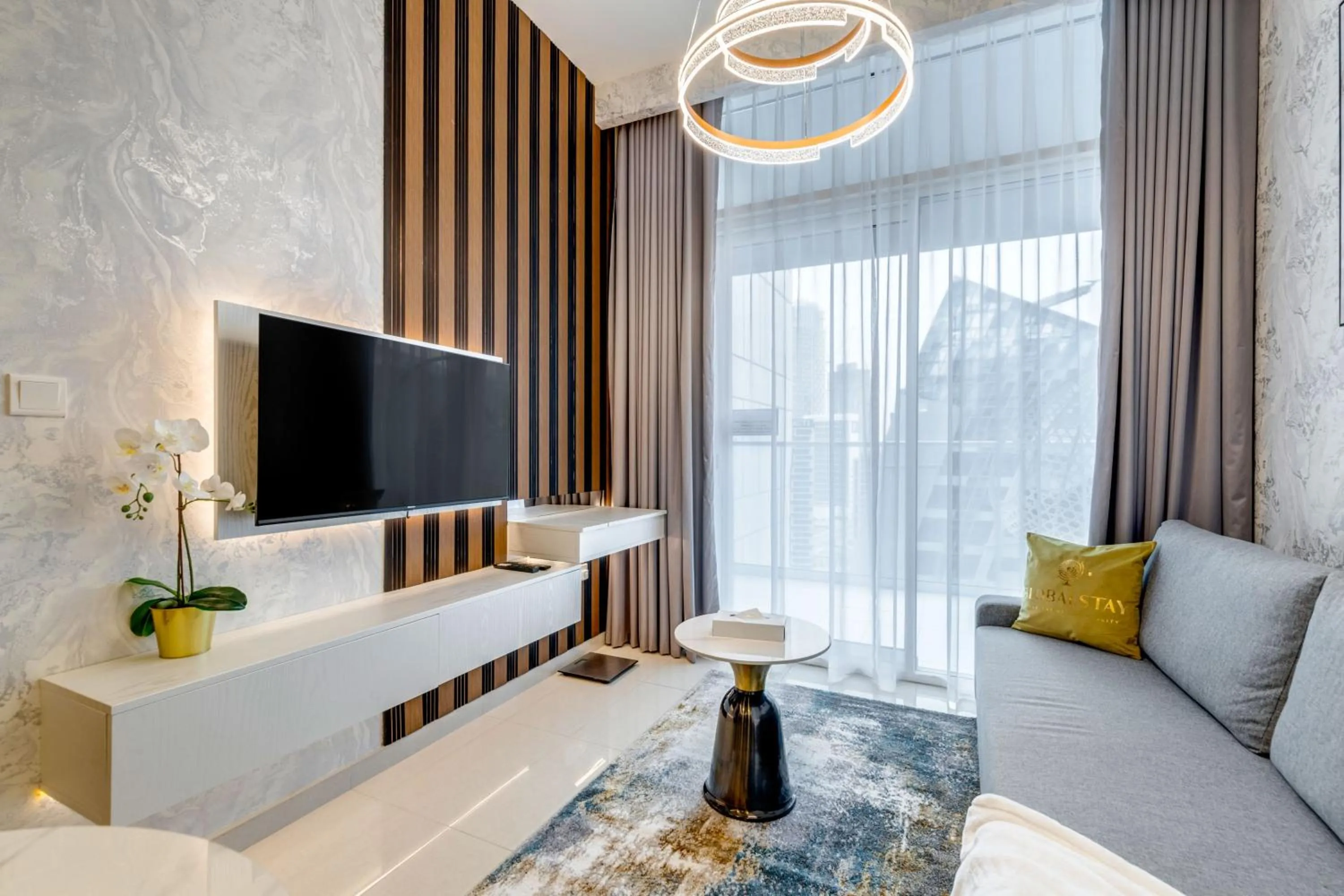 TV and multimedia in GLOBALSTAY. Luxury Apartments Near The Dubai Canal