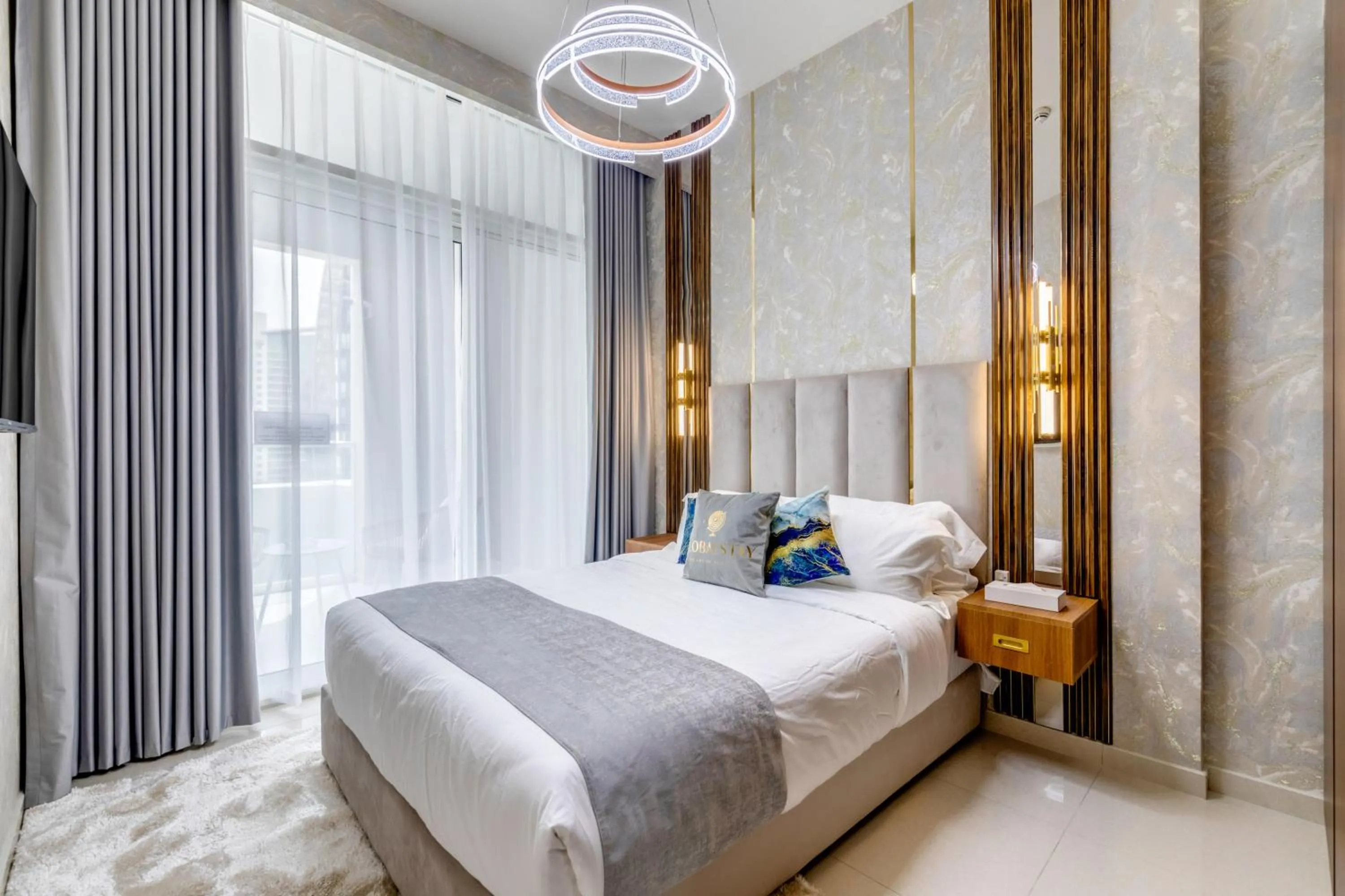 Bed in GLOBALSTAY. Luxury Apartments Near The Dubai Canal