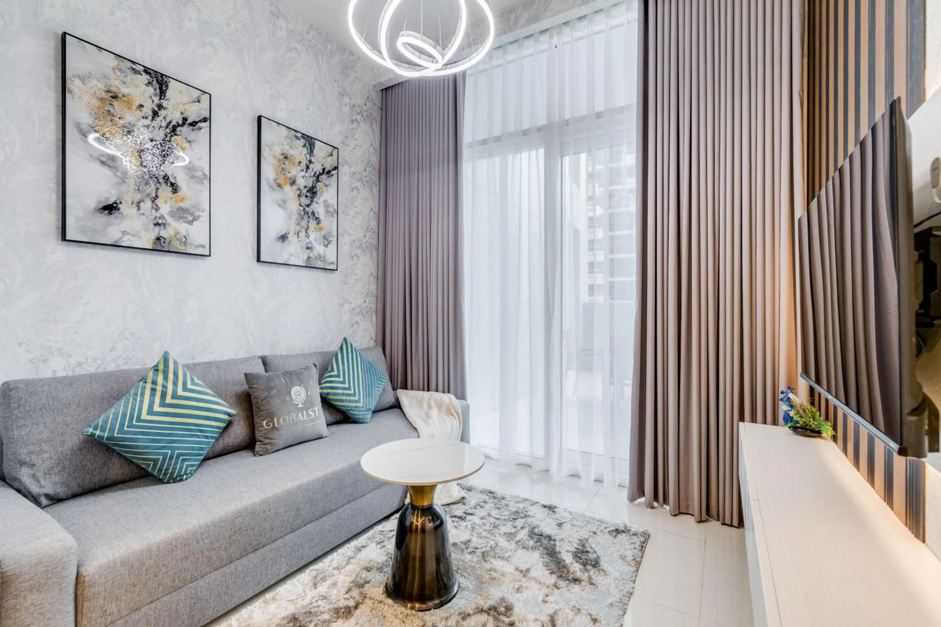 Living room in GLOBALSTAY. Luxury Apartments Near The Dubai Canal