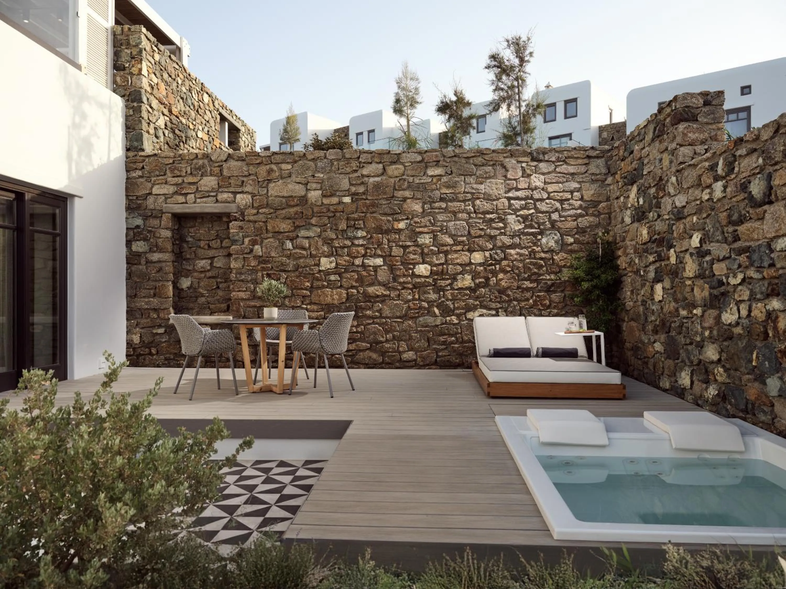 Patio in Semeli Coast Mykonos Curio Collection by Hilton