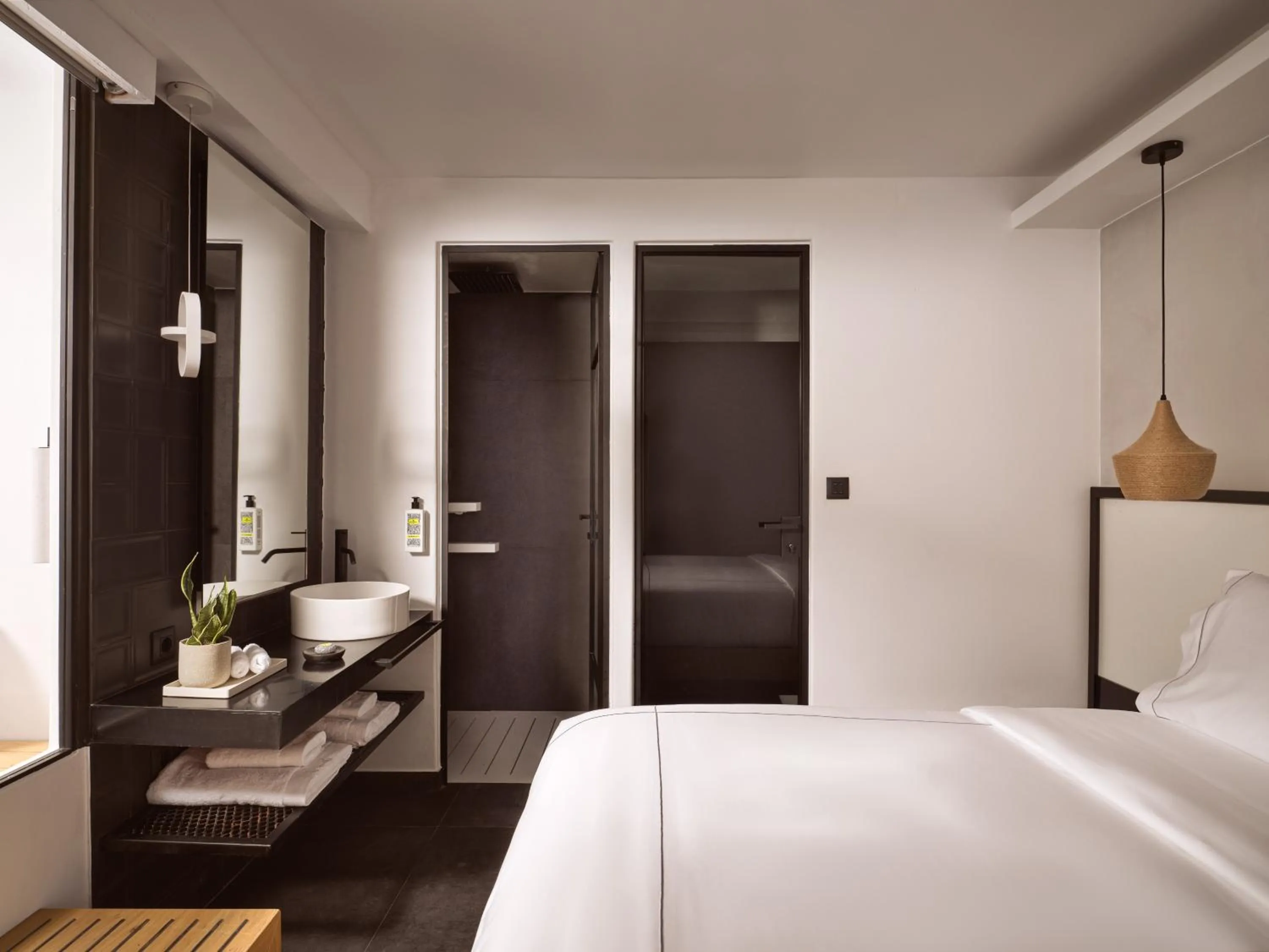 Bathroom, Bed in Semeli Coast Mykonos Curio Collection by Hilton