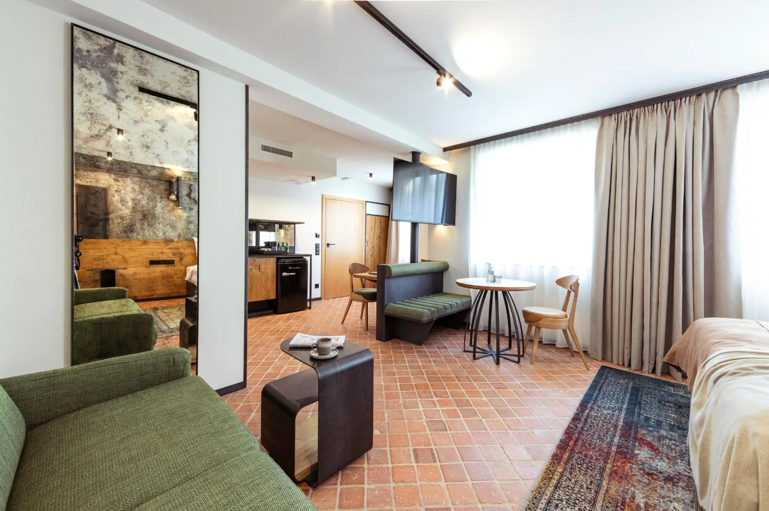 Kitchen or kitchenette, Bed in Nomadic Urban Premium Suites