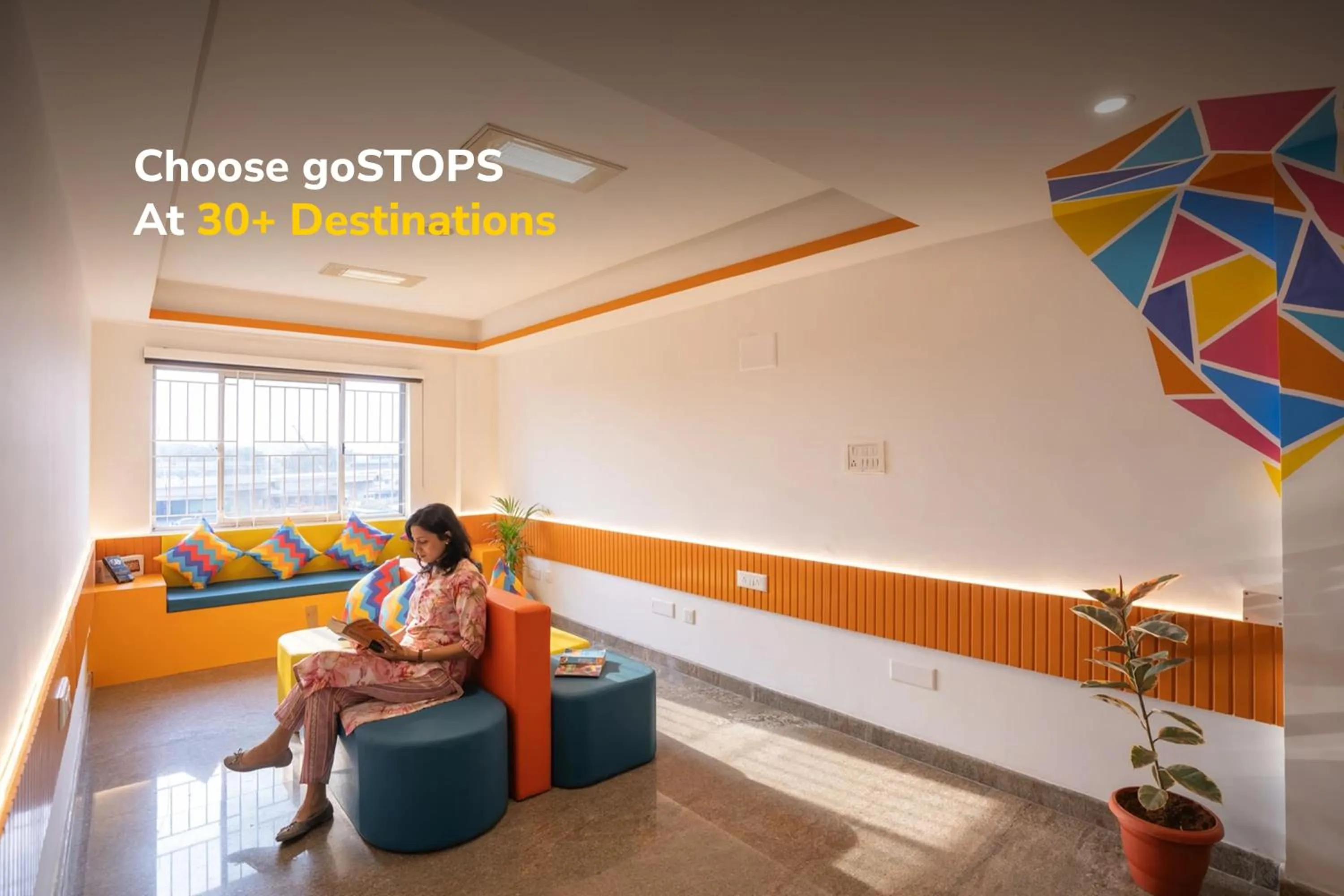 Seating area in goSTOPS Bengaluru HSR, Silk Board