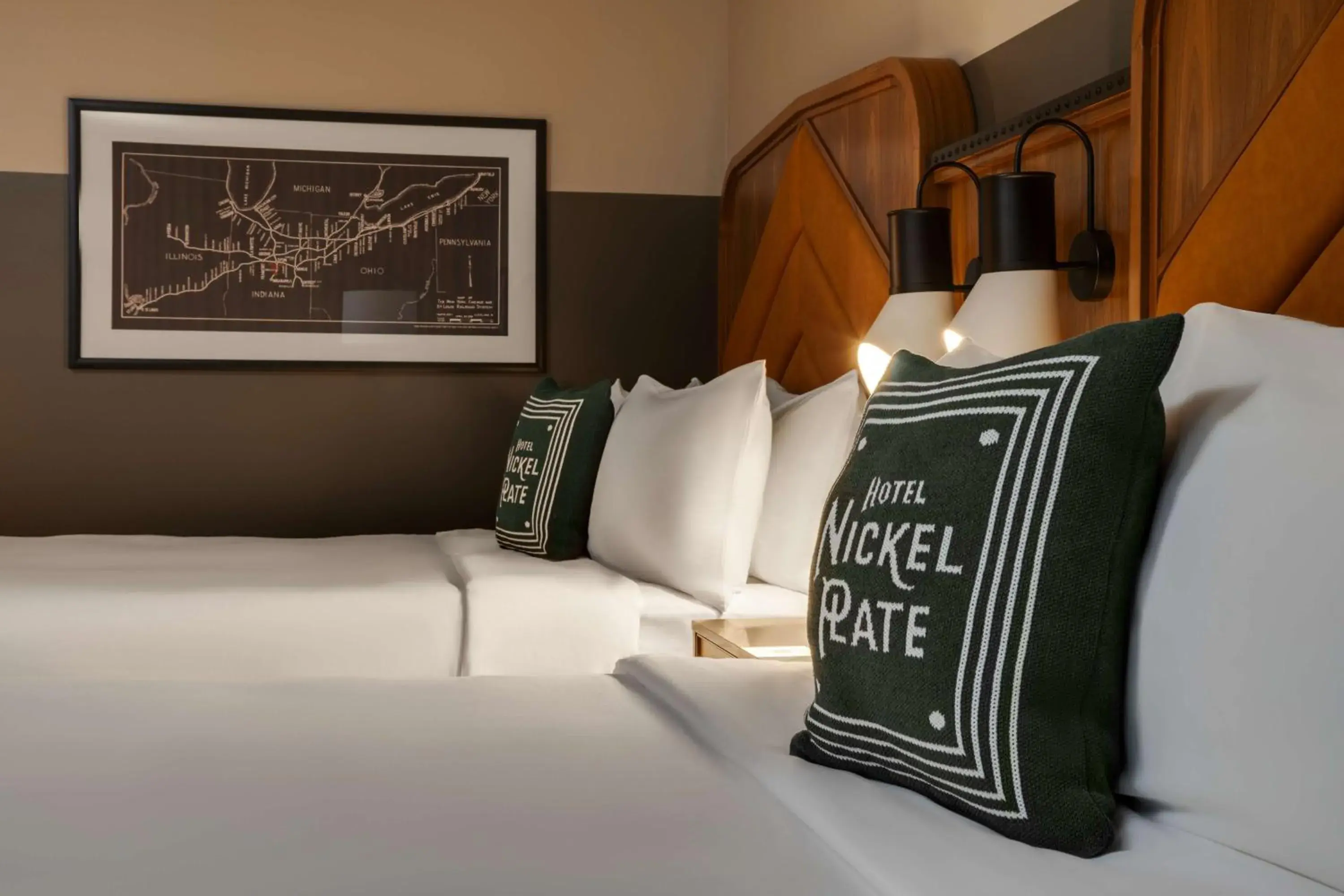 Queen Room with Two Queen Beds with Shower/Bath Tub in Hotel Nickel Plate Fishers, Tapestry Collection By Hilton Queen Room with Two Queen Beds with Shower/Bath Tub in Hotel Nickel Plate Fishers, Tapestry Collection By Hilton