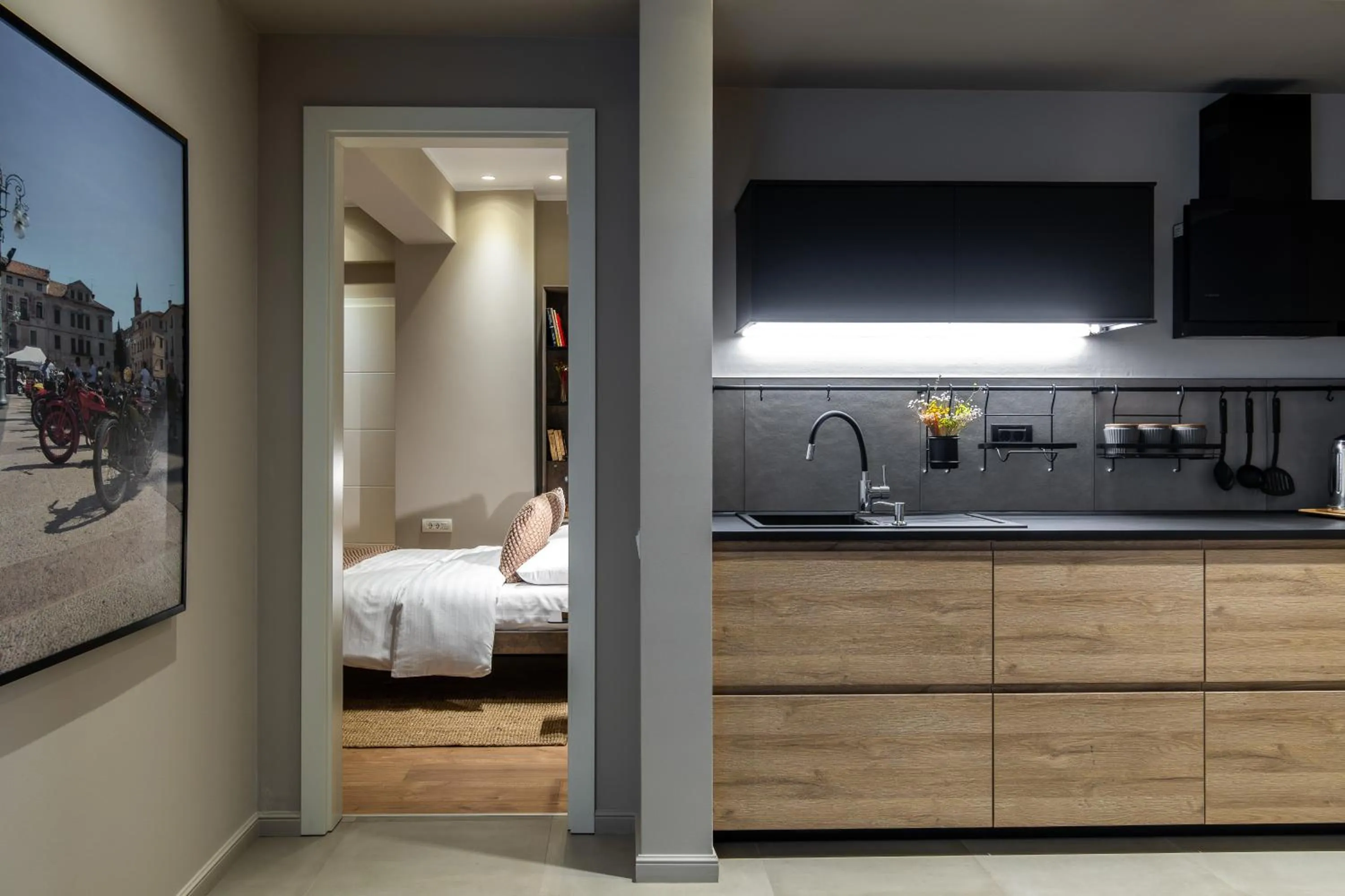 Kitchen or kitchenette, Bed in Maison Bucarest Apartments by Olala Homes