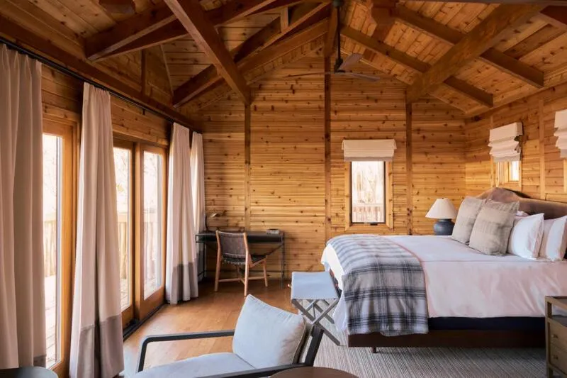 Bed in The Lodge at Primland, Auberge Collection