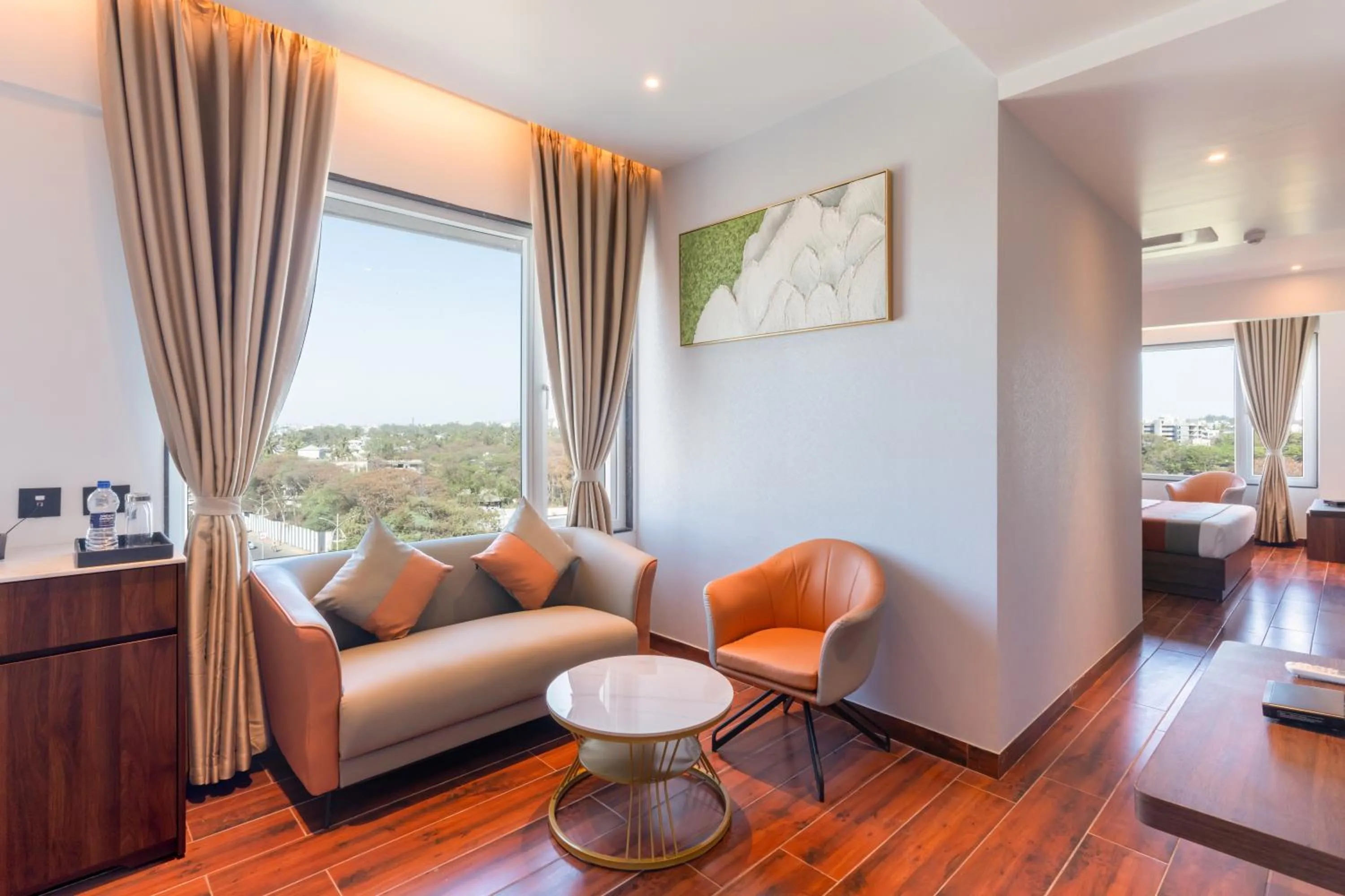 Seating area, Bed in The Royal Pavilion, Kolhapur