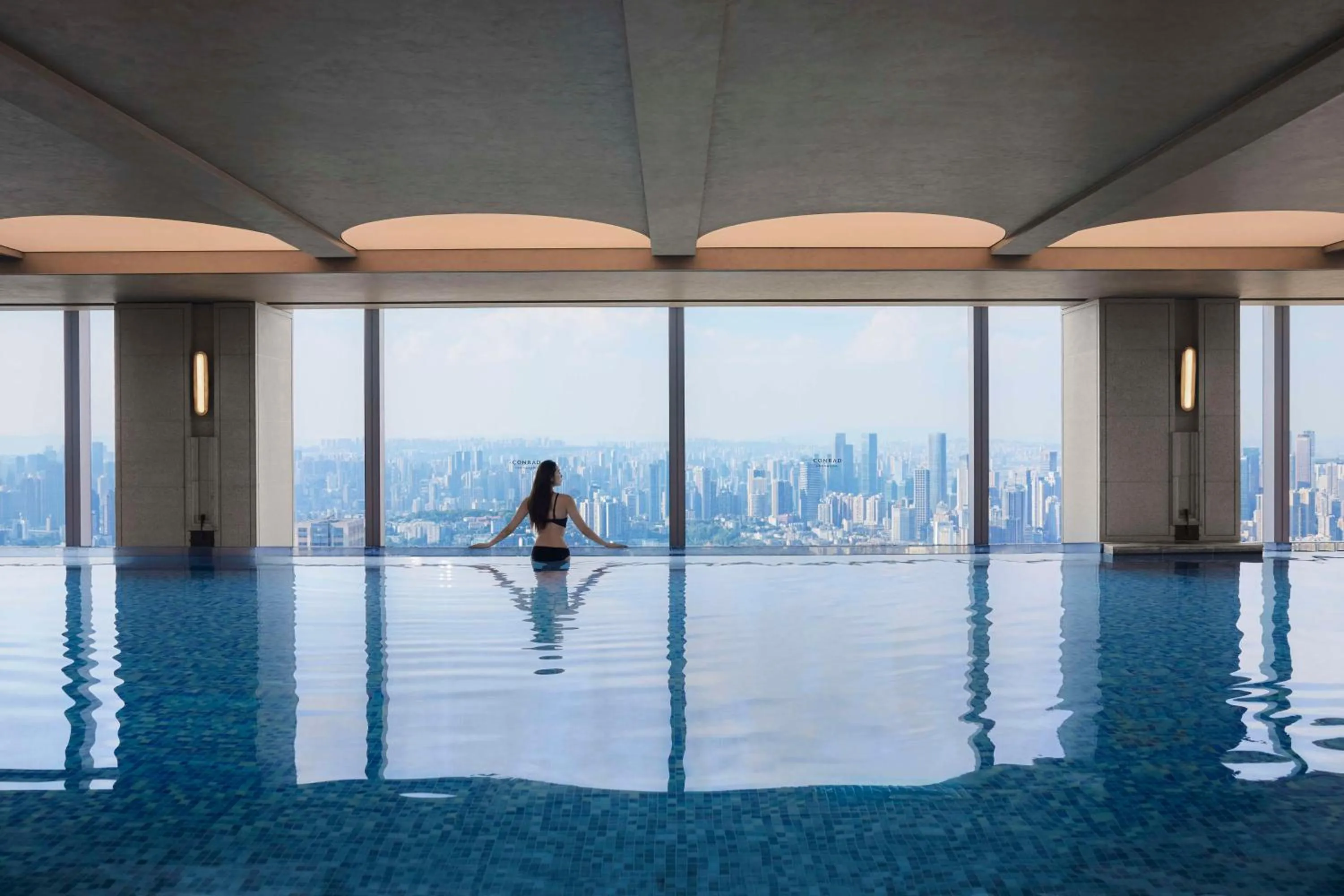 Pool view in Conrad Chongqing - Indulge in the magical 8D city landscape