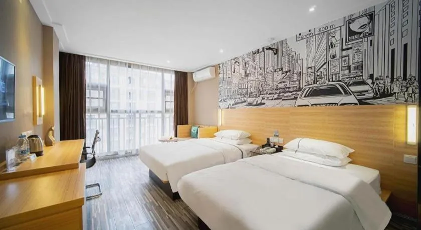 Bed in City Comfort Inn Lichuan Railway Station Tenglong Cave