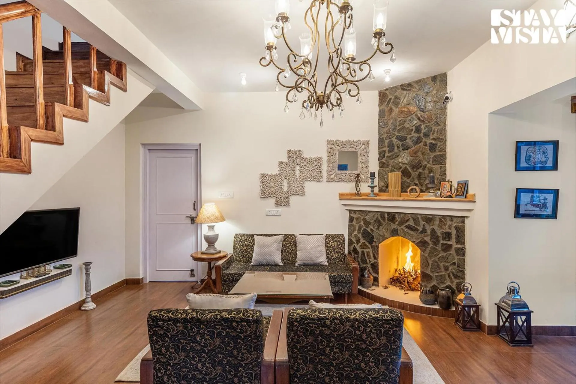 Living room in StayVista at Bird's Crest Valley Villa