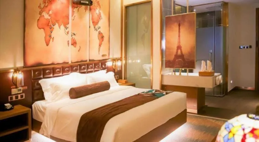 Bed in James Joyce Coffetel Shijiazhuang Wanda Plaza Tangu Metro Station