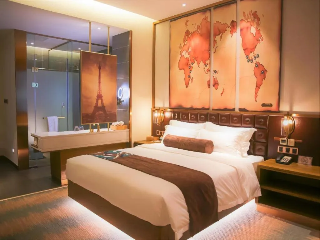 Bed in James Joyce Coffetel Shijiazhuang Wanda Plaza Tangu Metro Station