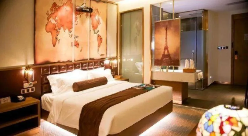 Bed in James Joyce Coffetel Shijiazhuang Wanda Plaza Tangu Metro Station