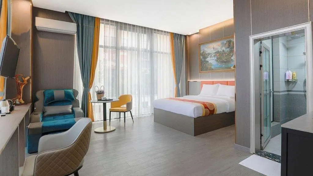 Bed in Shell Hotel Nanyang High-Speed Railway Station Jiangying Airport Huayaocheng