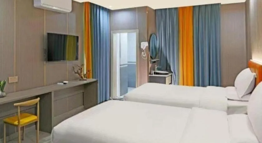 Bed in Shell Hotel Nanyang High-Speed Railway Station Jiangying Airport Huayaocheng