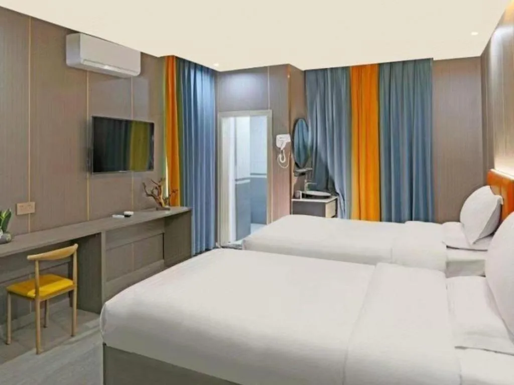 Bed in Shell Hotel Nanyang High-Speed Railway Station Jiangying Airport Huayaocheng