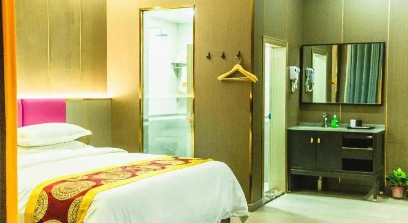 Bed in Shell Hotel Nanyang High-Speed Railway Station Jiangying Airport Huayaocheng
