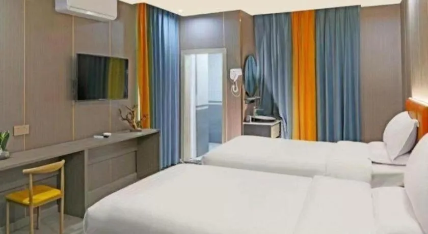 Bed in Shell Hotel Nanyang High-Speed Railway Station Jiangying Airport Huayaocheng