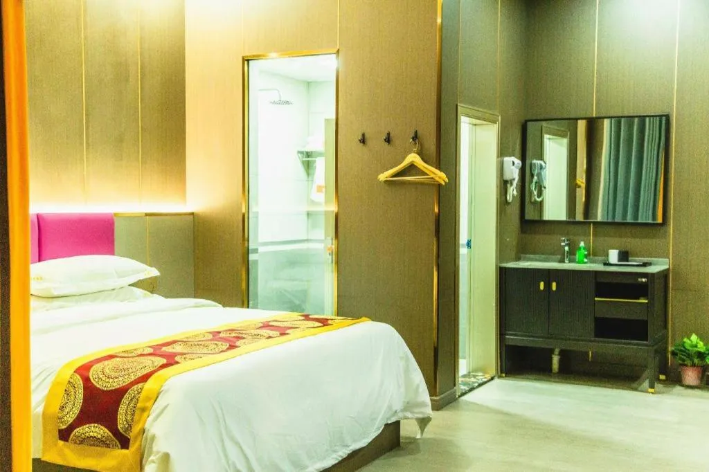 Bed in Shell Hotel Nanyang High-Speed Railway Station Jiangying Airport Huayaocheng