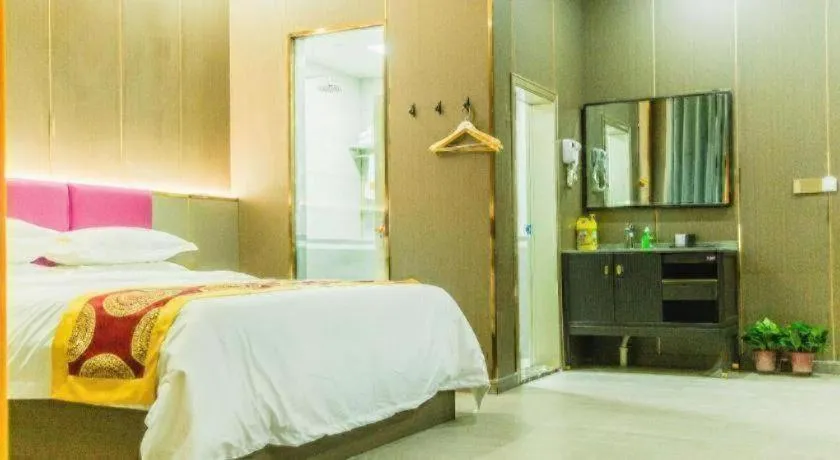 Bed in Shell Hotel Nanyang High-Speed Railway Station Jiangying Airport Huayaocheng