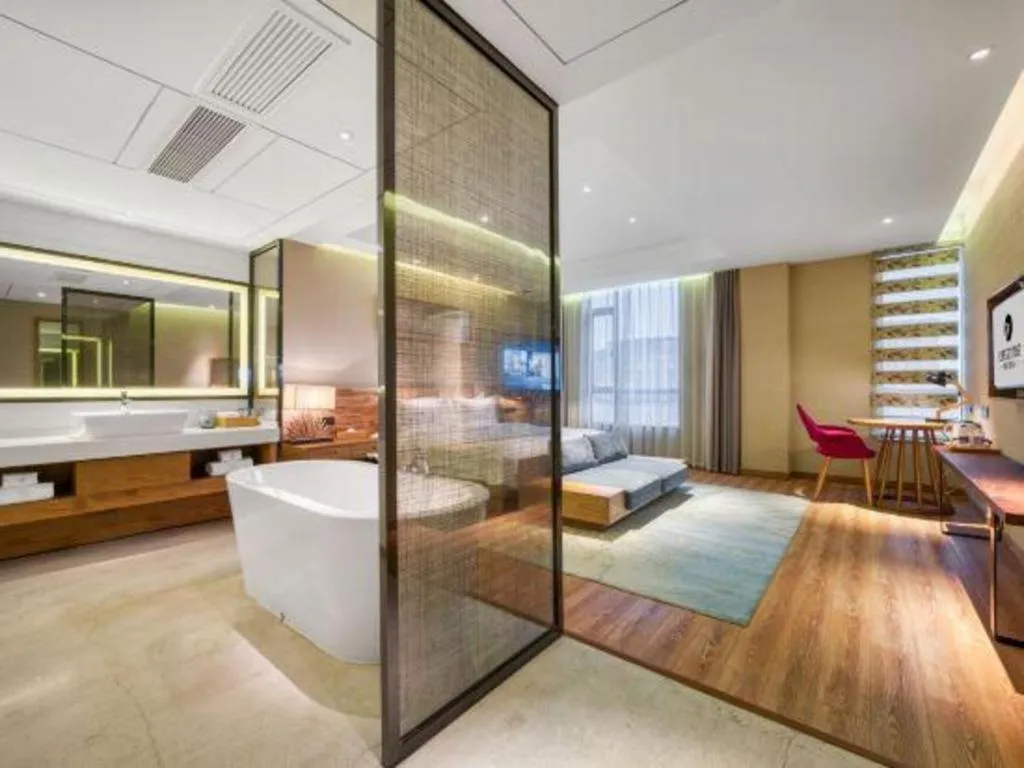 Bed in Yiqi Ecological Art Hotel Hangzhou Xixi Wetland Park Branch