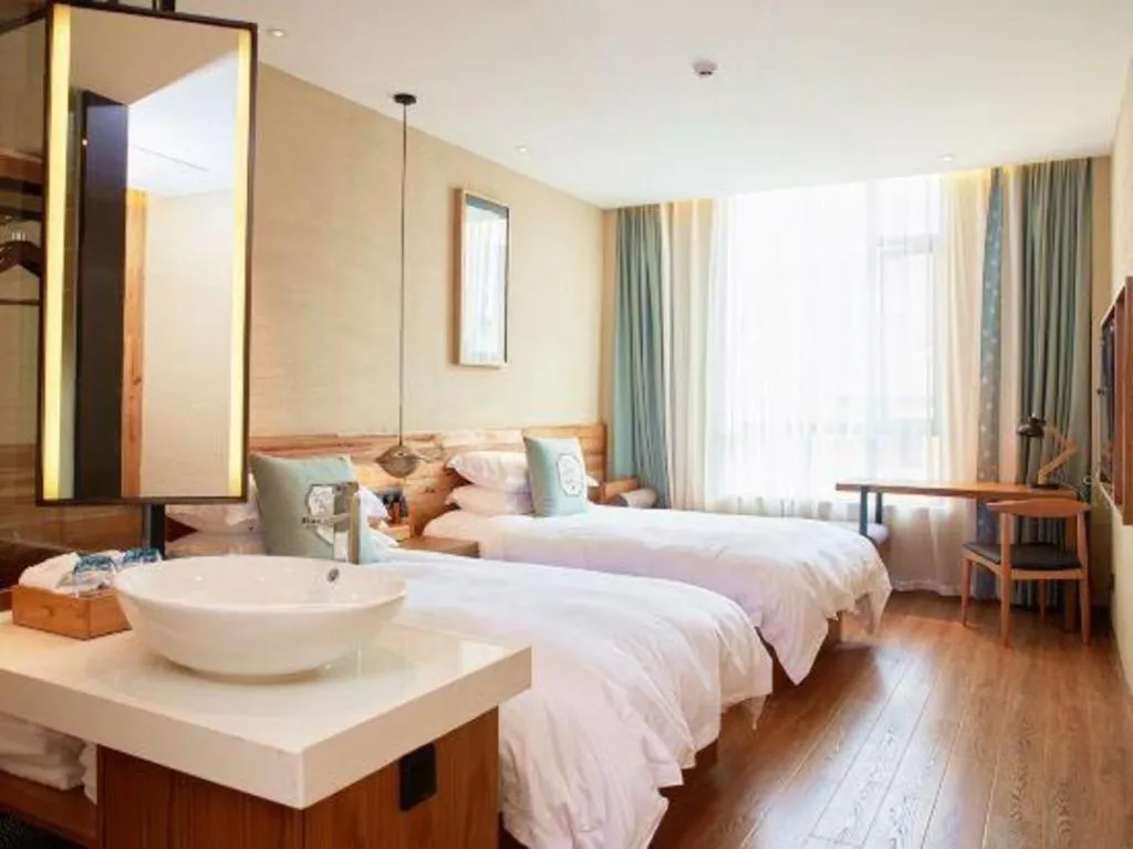 Bed in Yiqi Ecological Art Hotel Hangzhou Xixi Wetland Park Branch