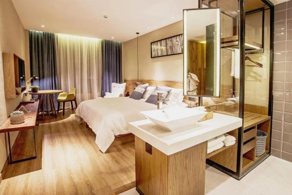 Bed in Yiqi Ecological Art Hotel Hangzhou Xixi Wetland Park Branch