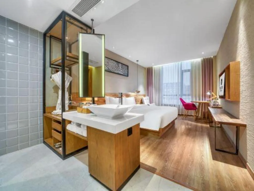 Bed in Yiqi Ecological Art Hotel Hangzhou Xixi Wetland Park Branch