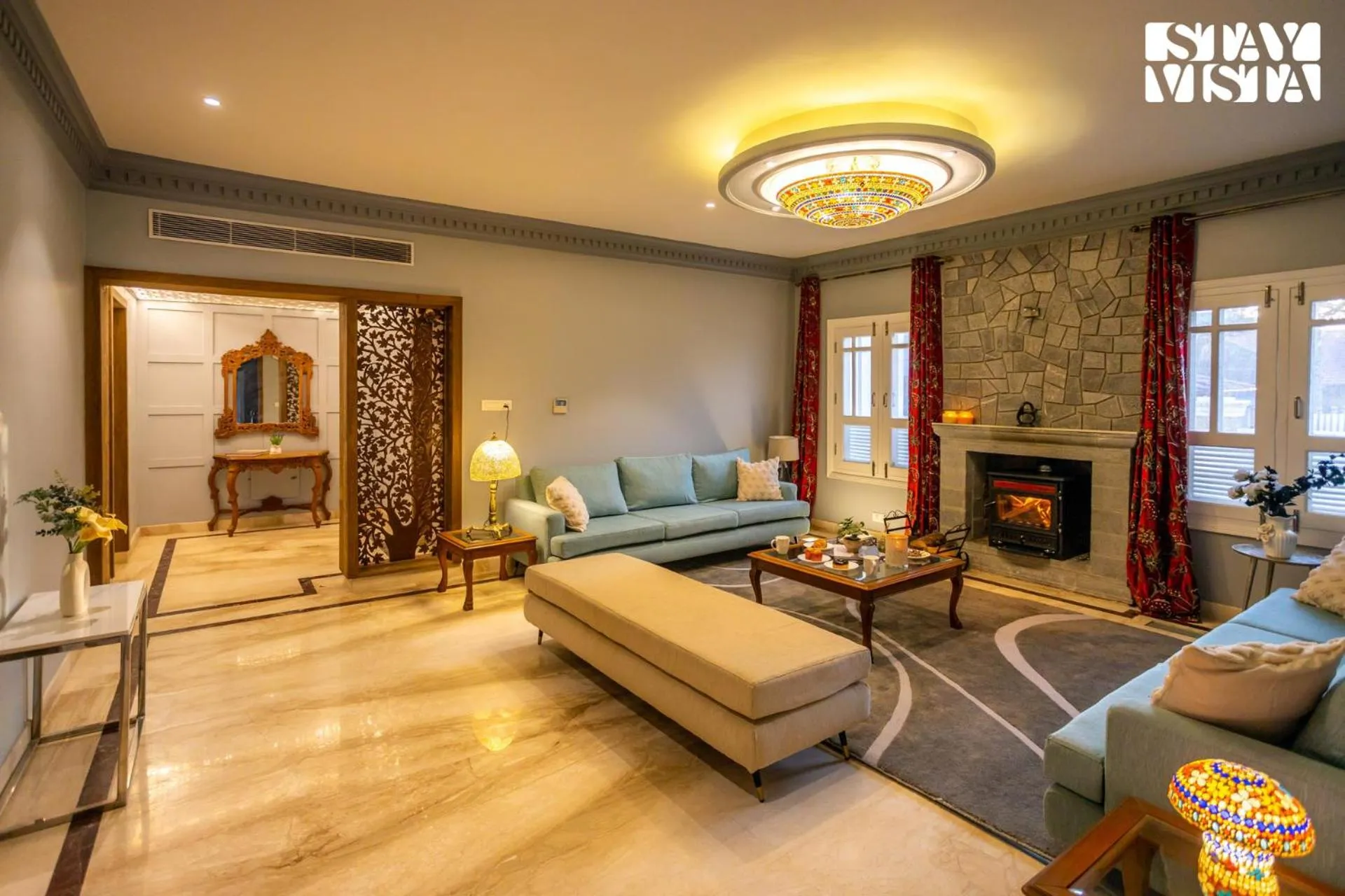 Living room in StayVista at Midsummer Moon - Mountain View with Courtyard