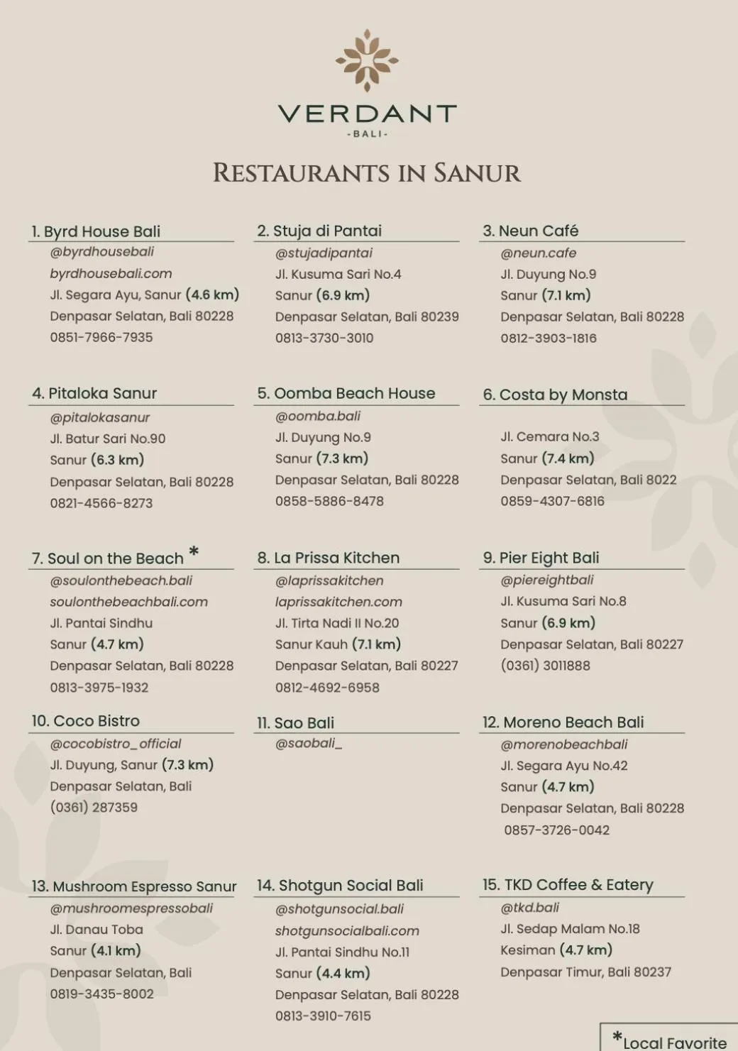 Restaurant/places to eat in Verdant Bali Tirta Lepang