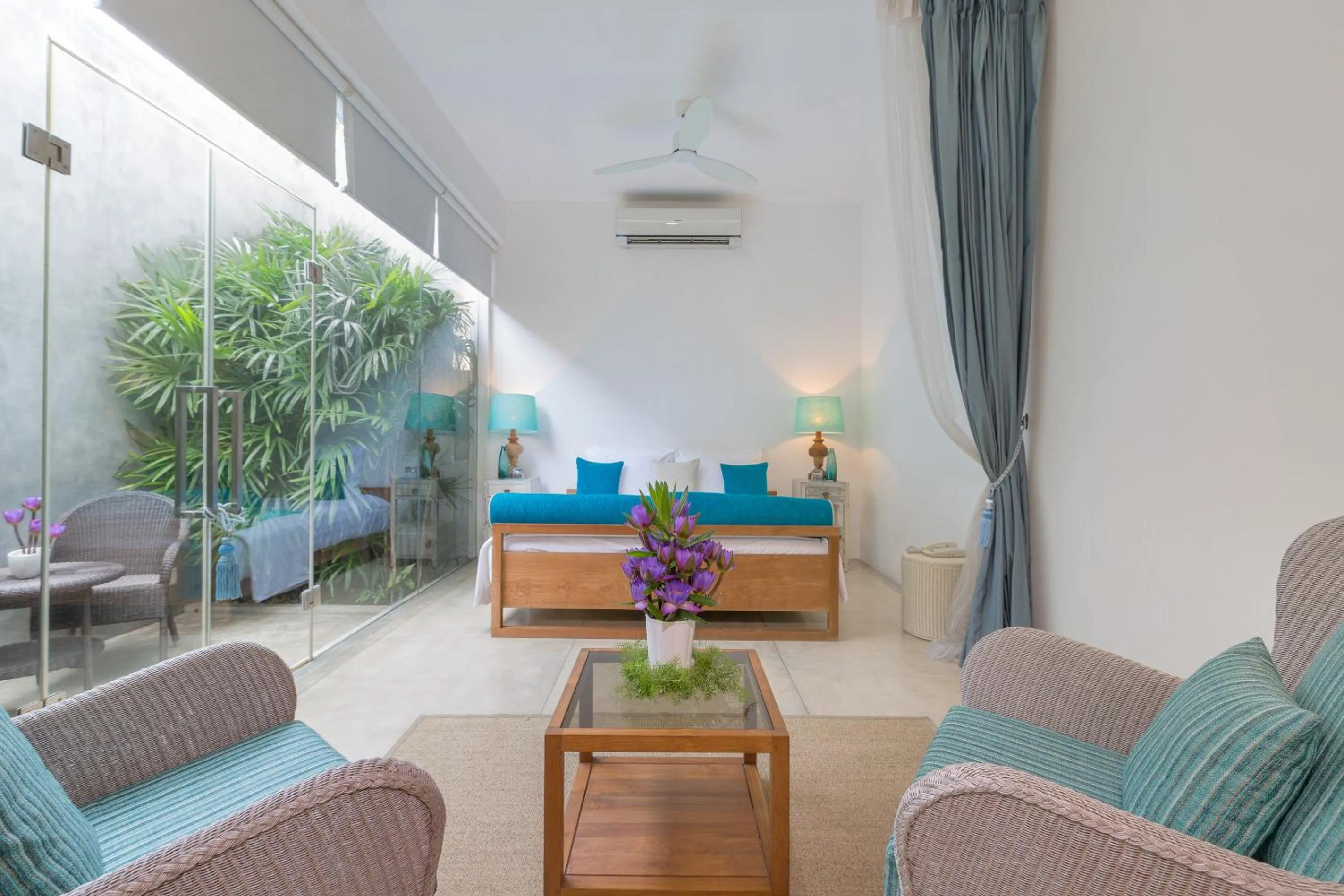 Bed in Sri Sharavi Beach Villas & Spa - with 43 metre saltwater infinity pool