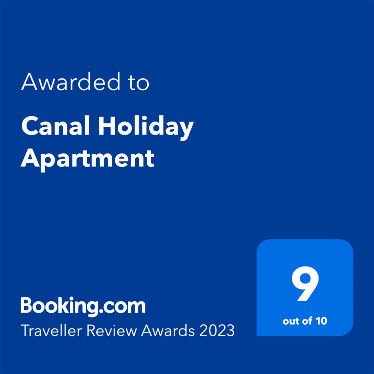 Certificate/Award in Canal Holiday Apartment