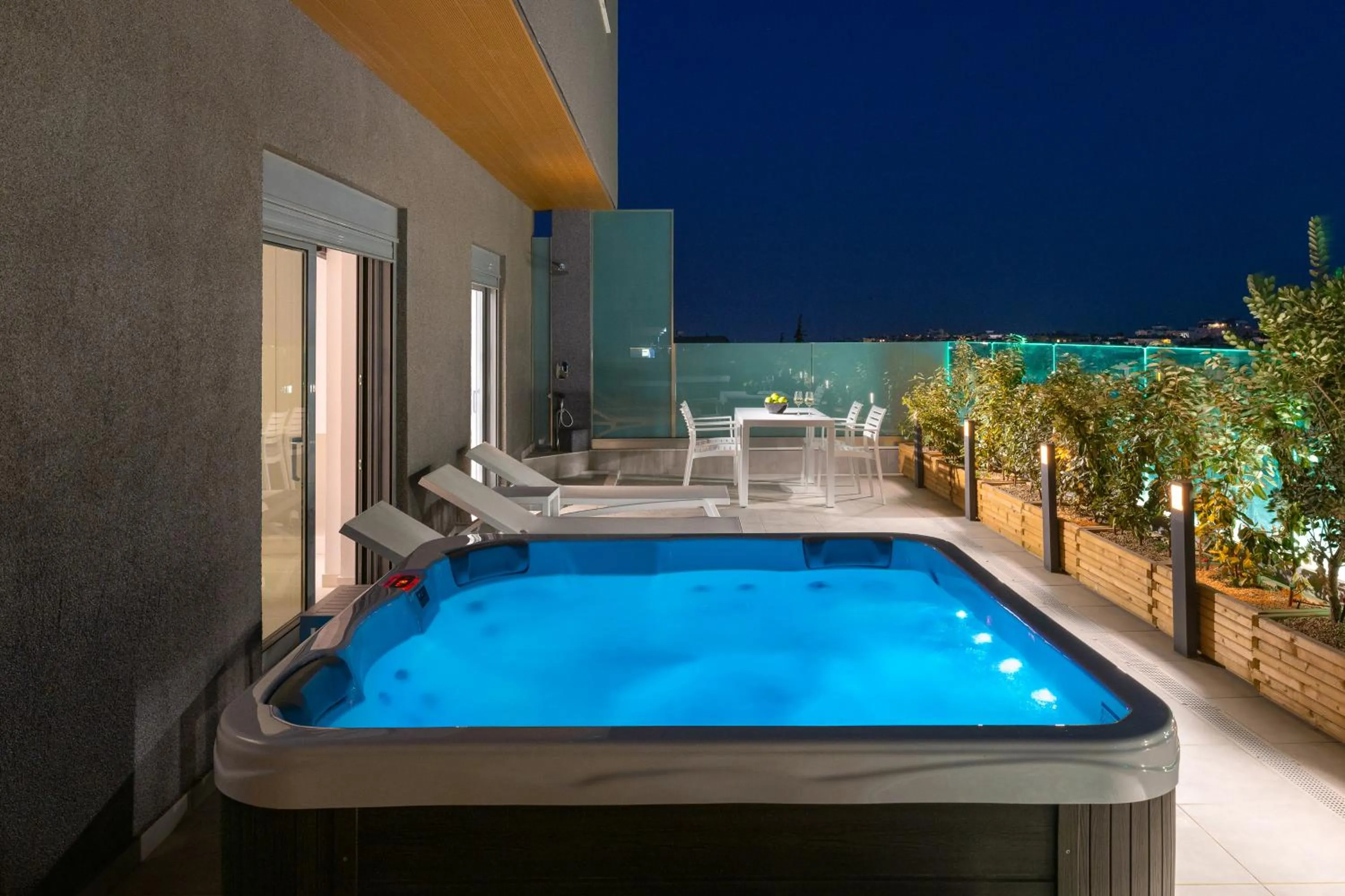 Patio in Rhodes Skyline Suite with out Door Jacuzzi Sea View A2