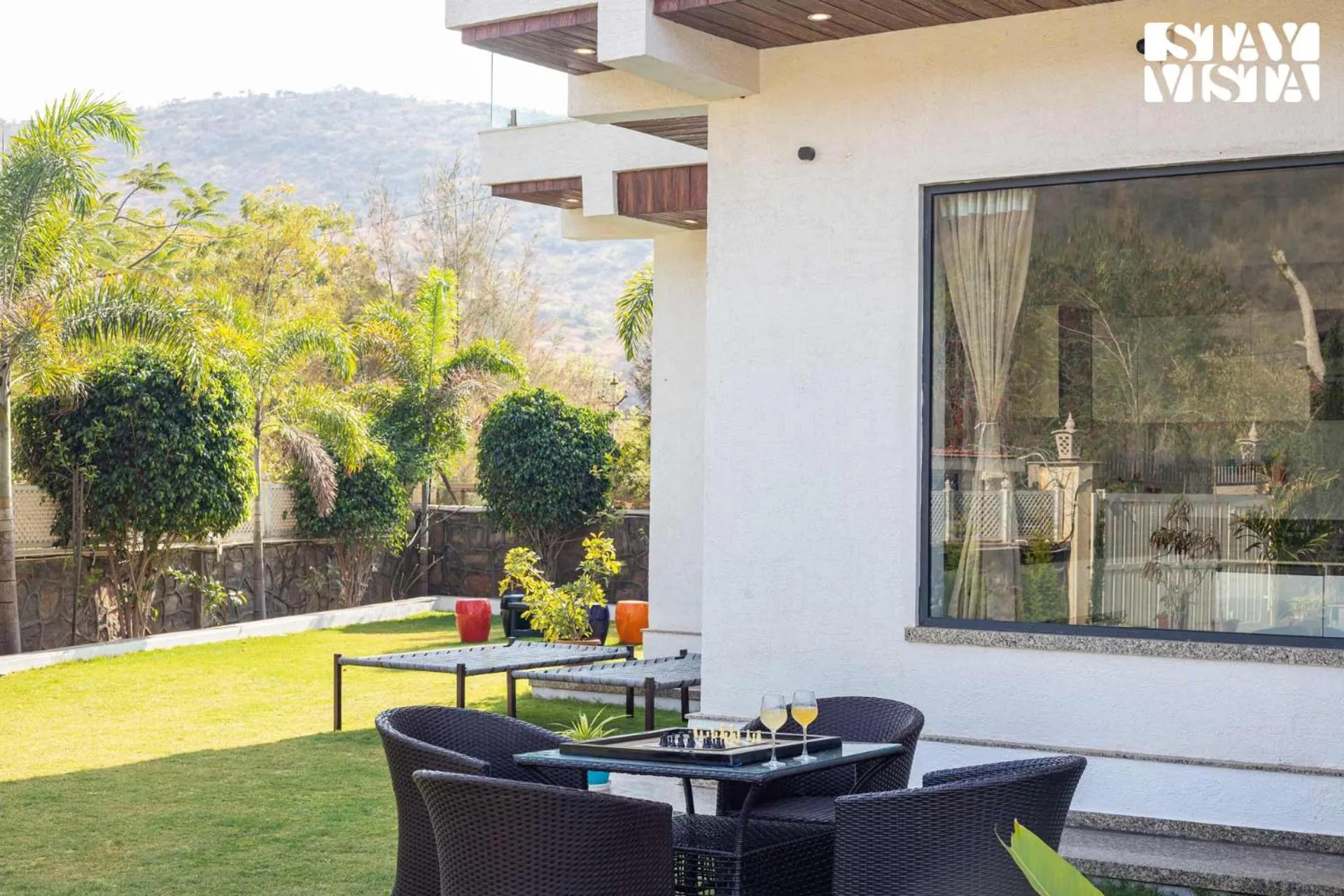 Garden in StayVista's Bella Dream - Mountain-View with Outdoor Pool, Lawn featuring a Gazebo & Indoor Games