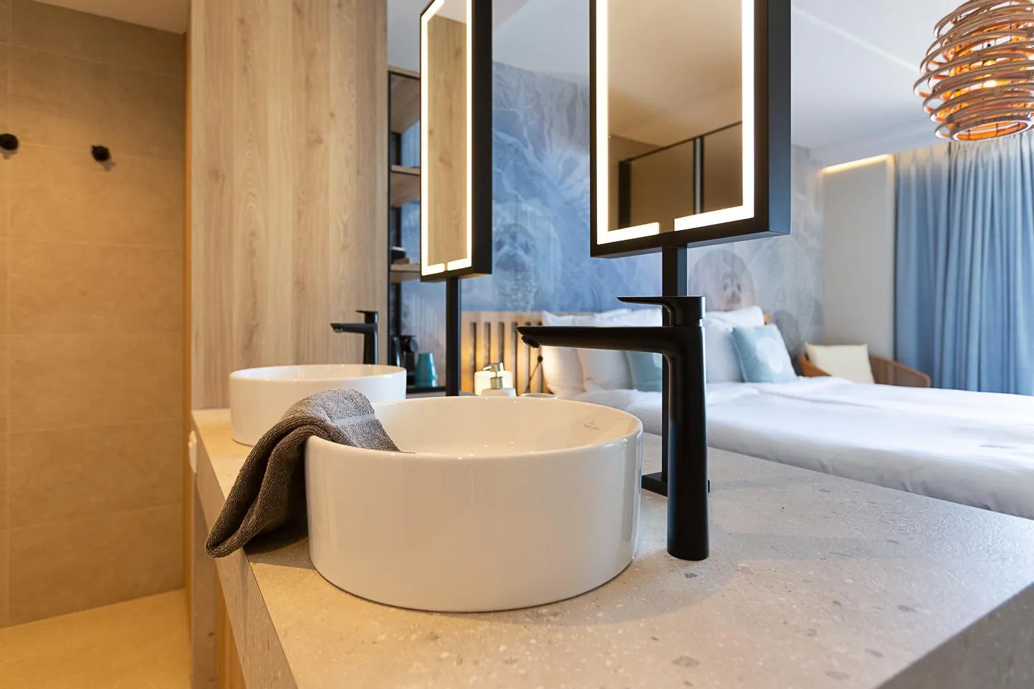Bathroom, Bed in Beachfront Boutiquehotel