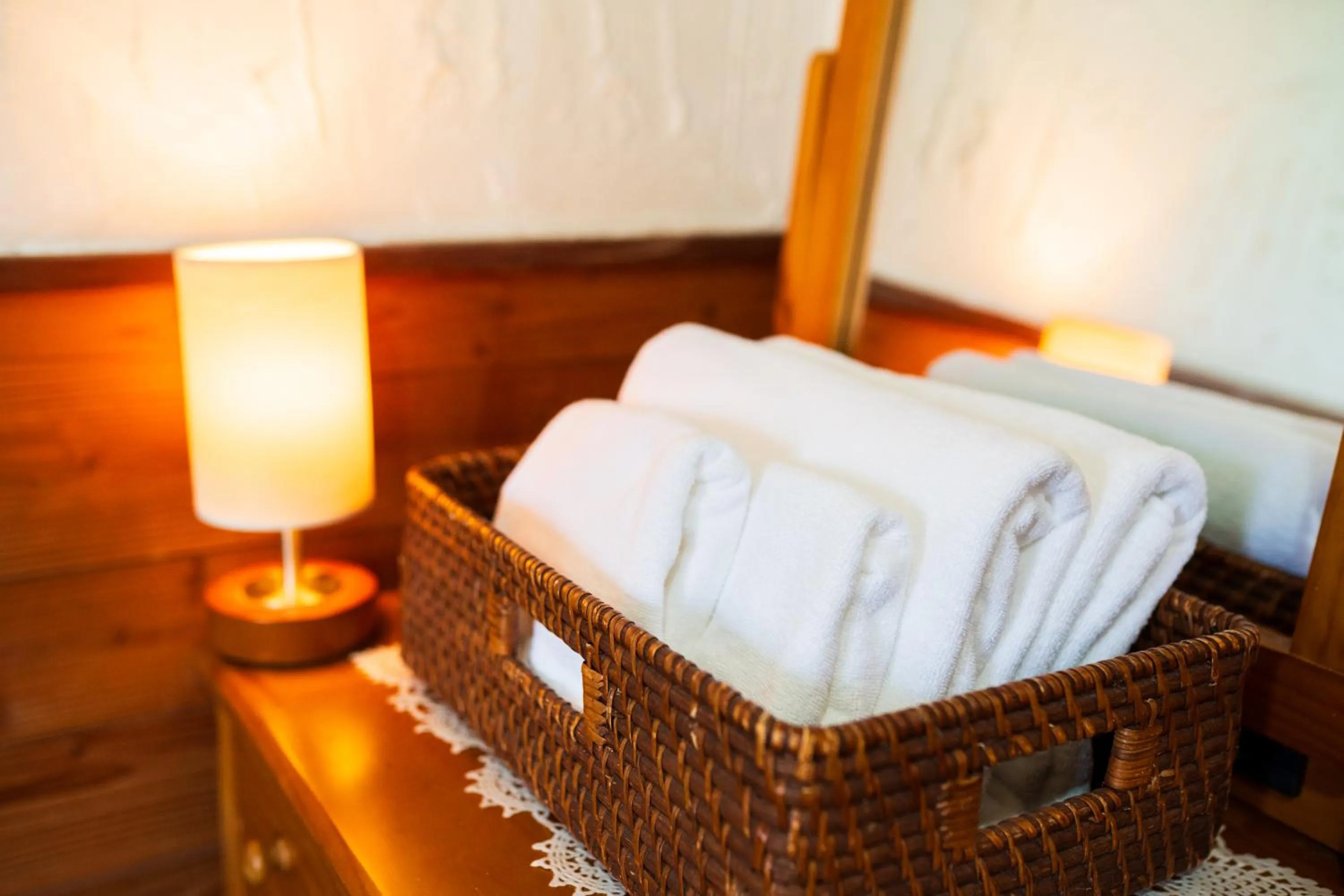 towels, Bed in Pension Yufuin
