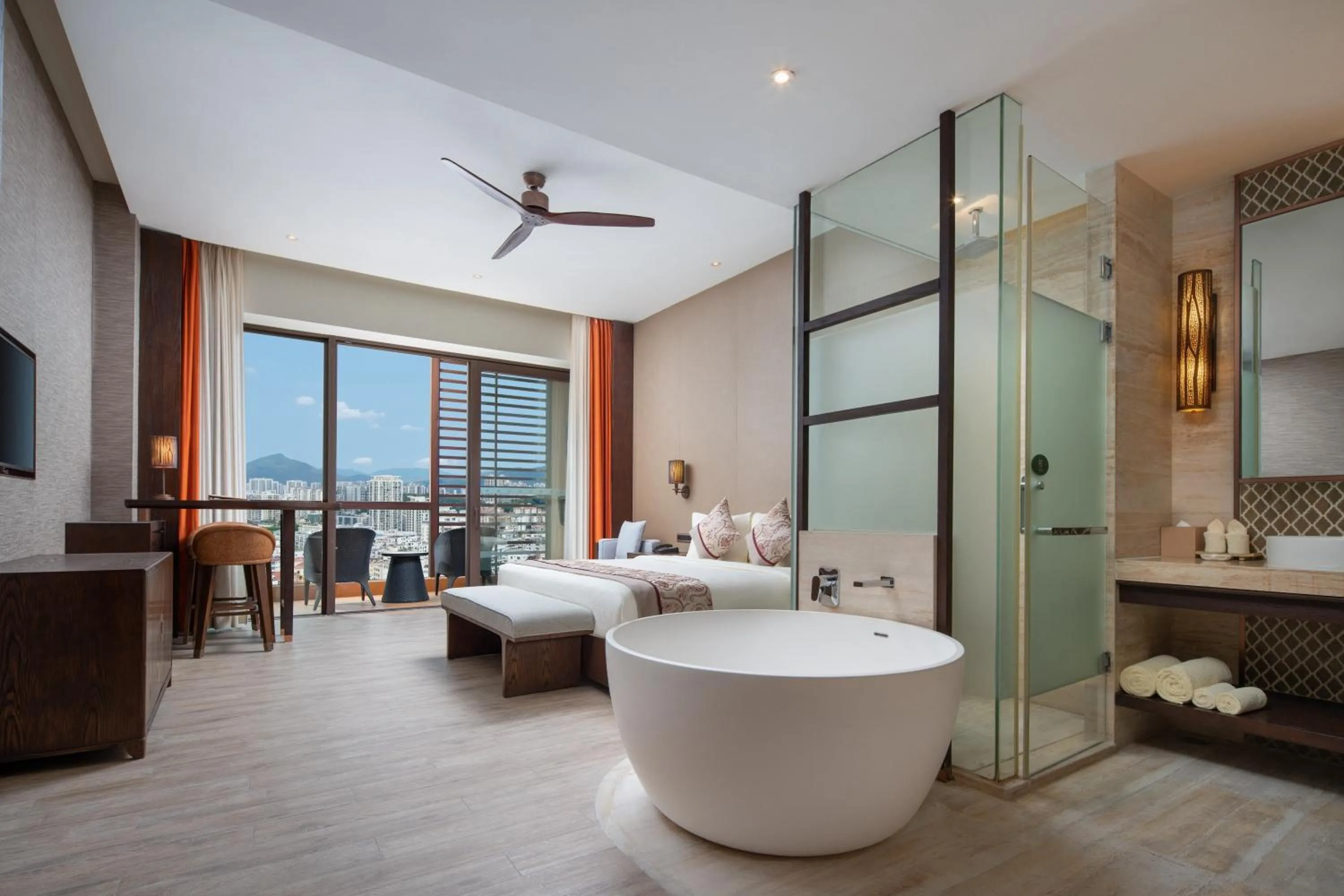 Bedroom, Bed in Mangrove Tree Resort World Sanya Bay- Queen Palm Towers