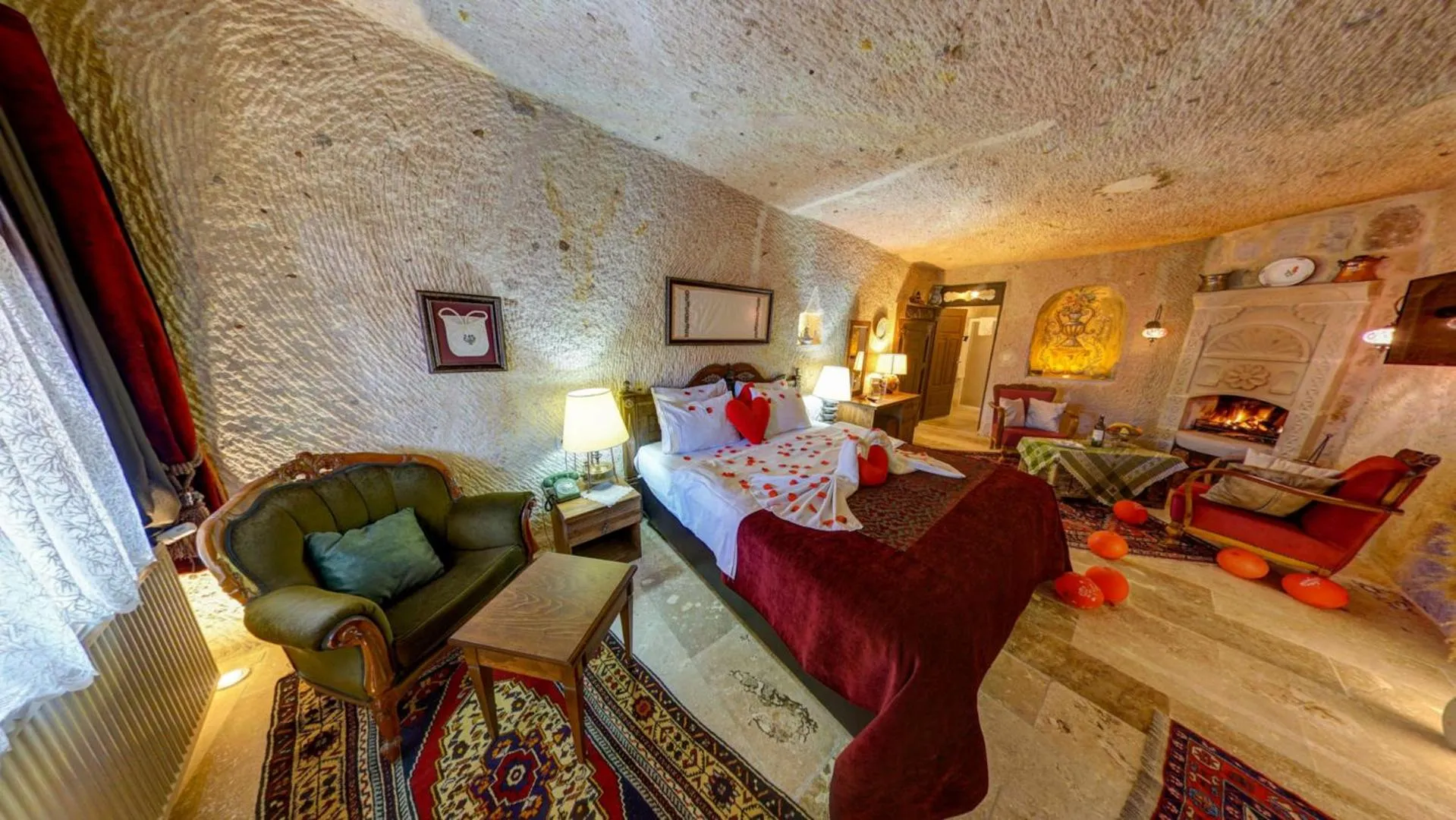 Living room, Bed in Turkish Cave House