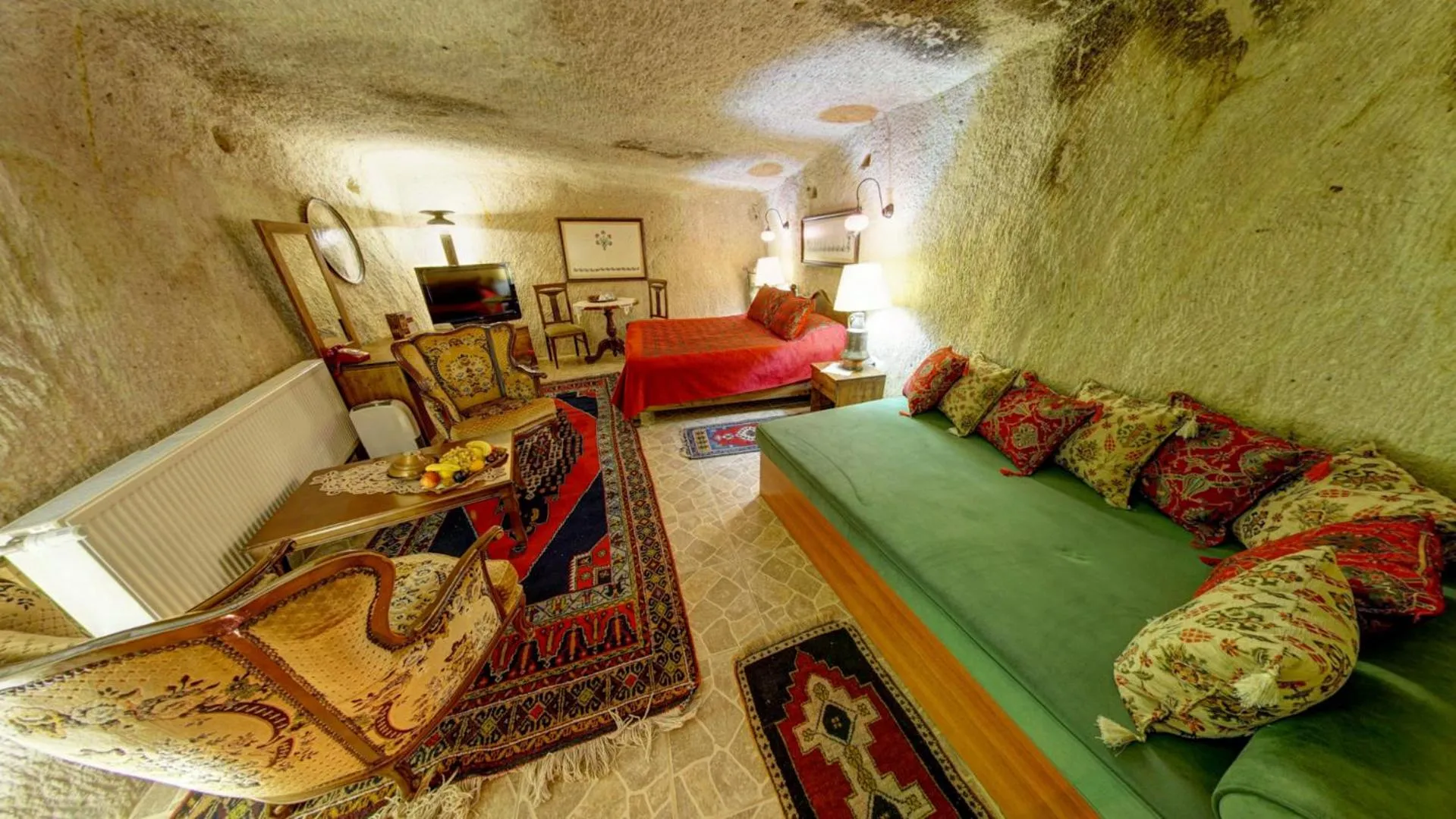 Seating area, Bed in Turkish Cave House
