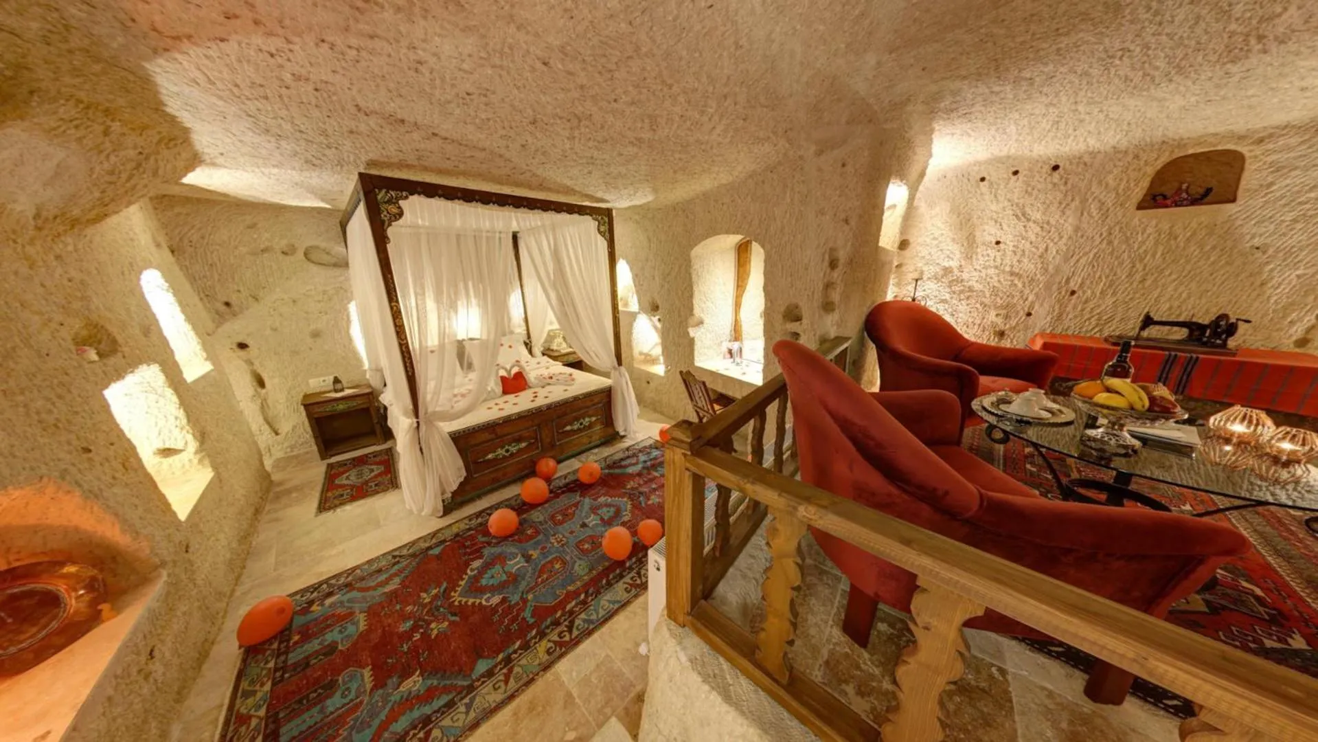 Seating area, Bed in Turkish Cave House