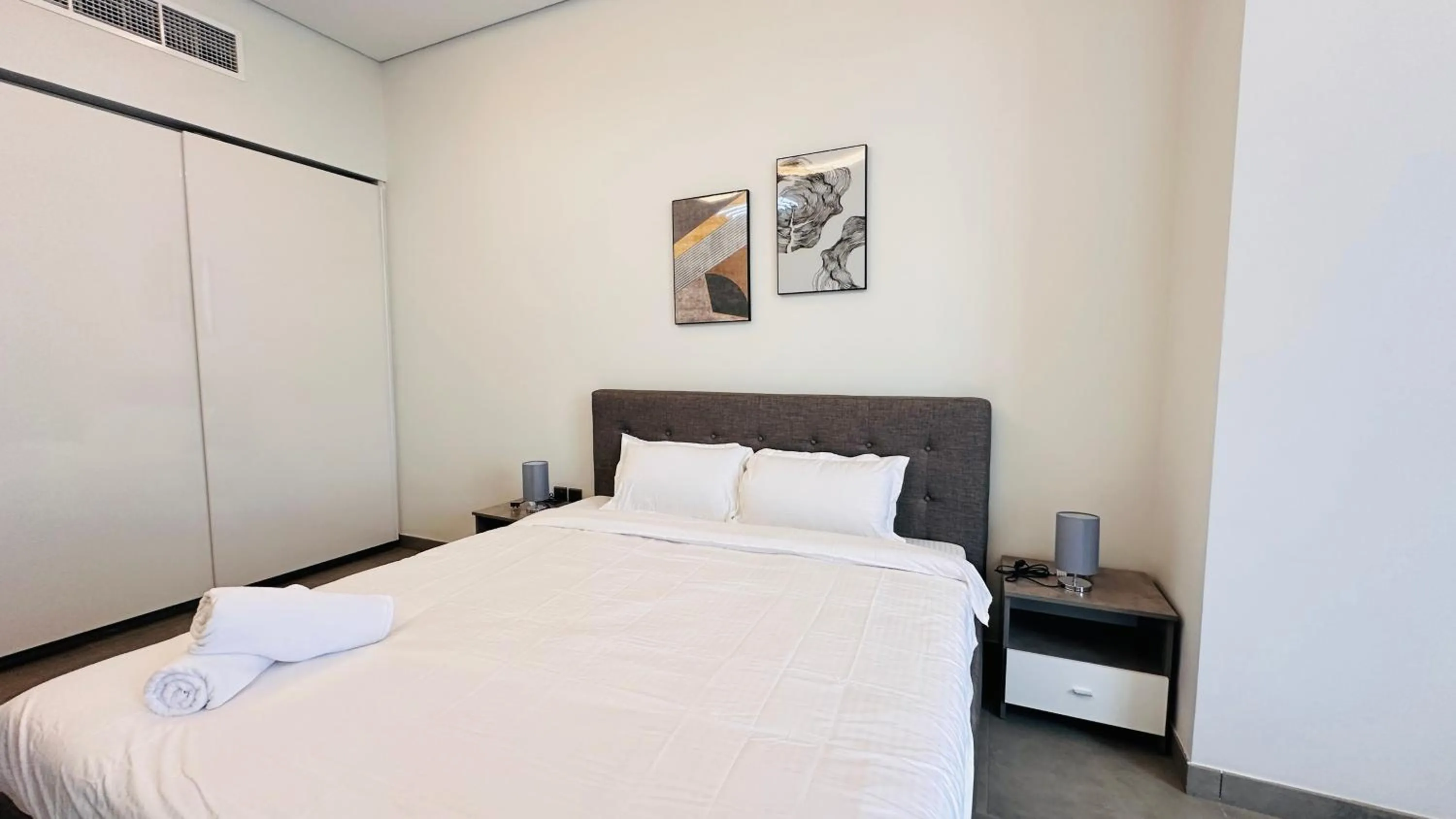 Bedroom, Bed in Luxurious Studio Apartment Burj View with Balcony Free Parking by Belvilla
