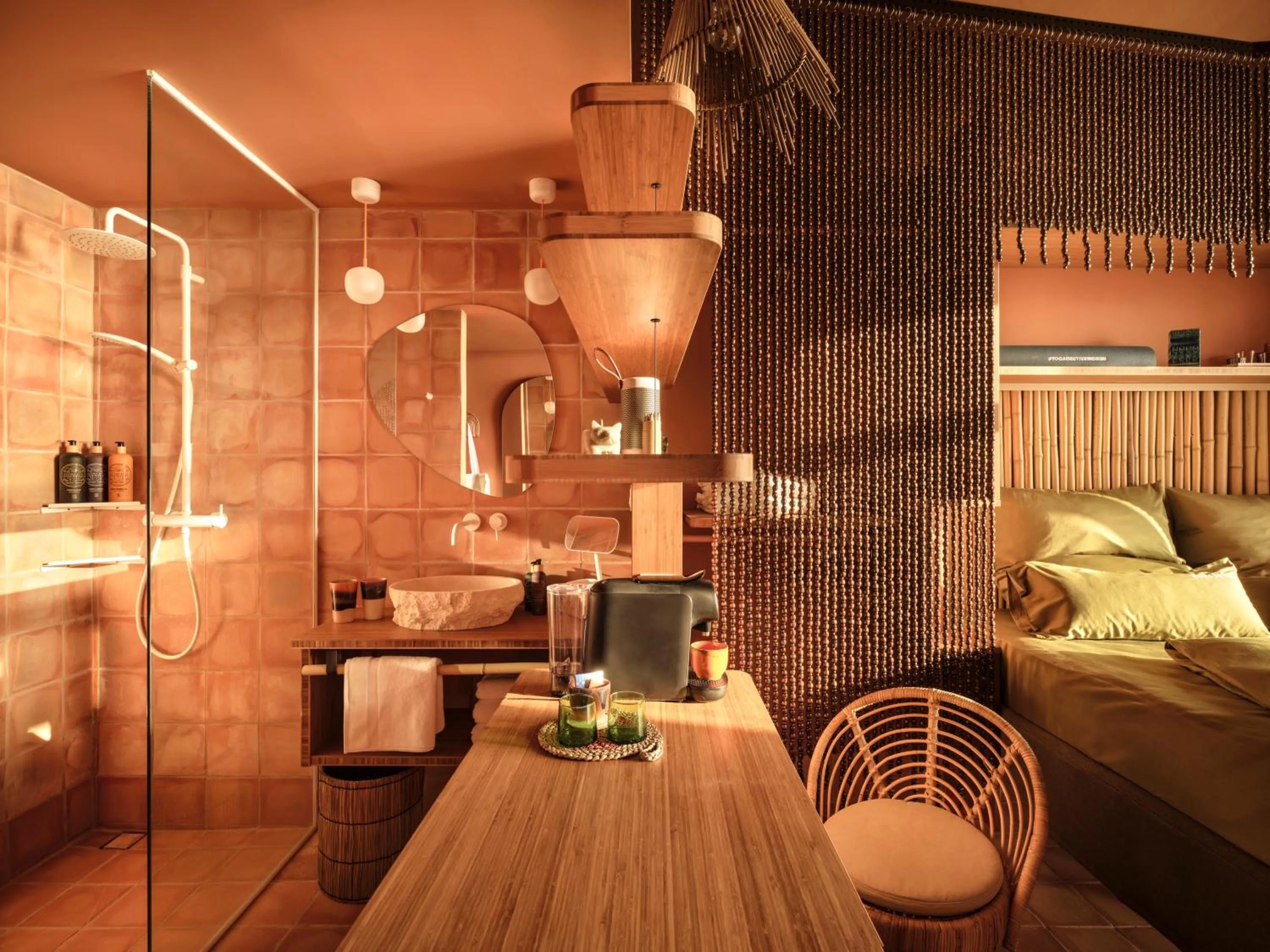 Coffee/tea facilities, Bed in Bikini Island & Mountain Hotel Es Trenc -Adults only-