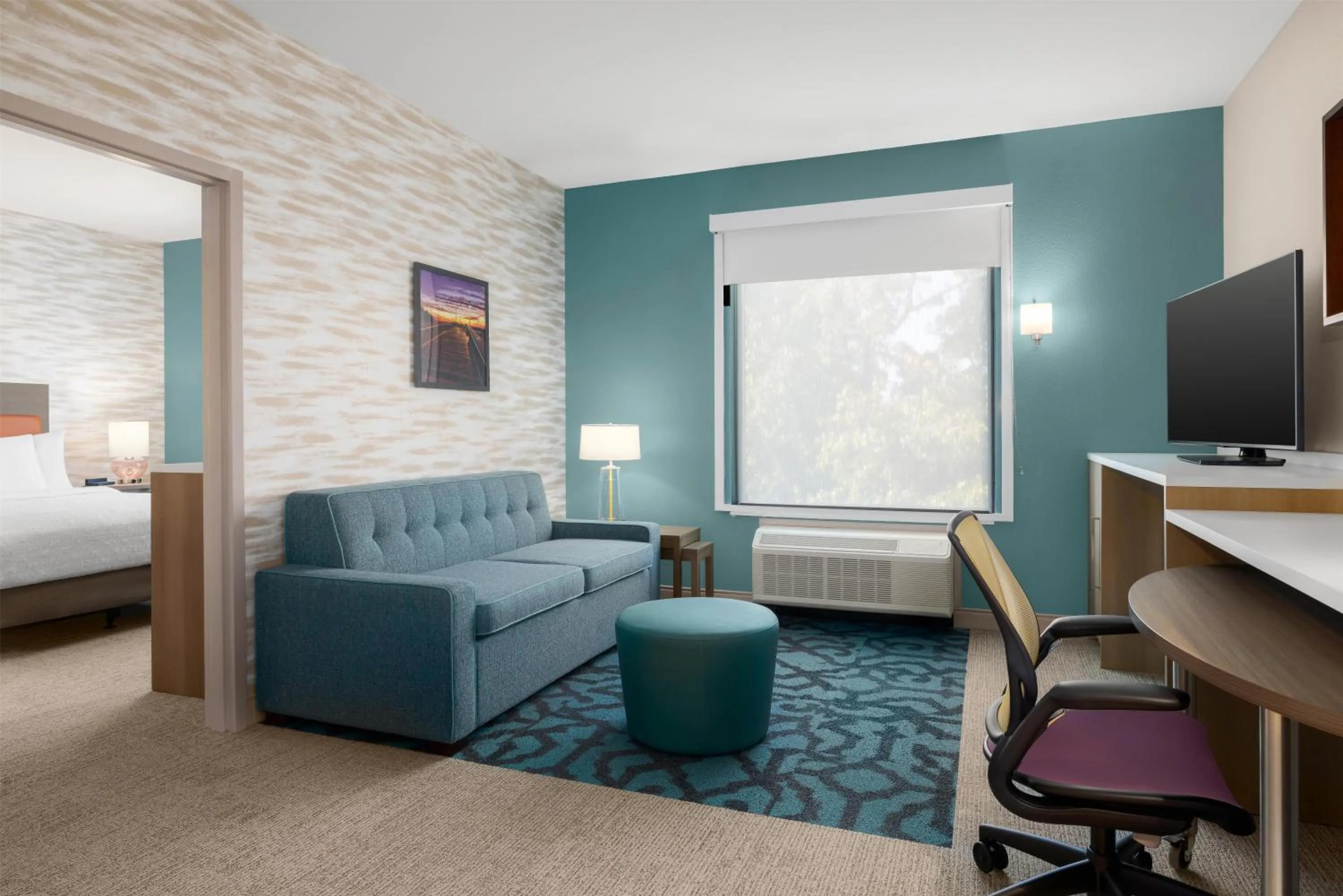 Living room, Bed in Home2 Suites By Hilton Virginia Beach Princess Anne