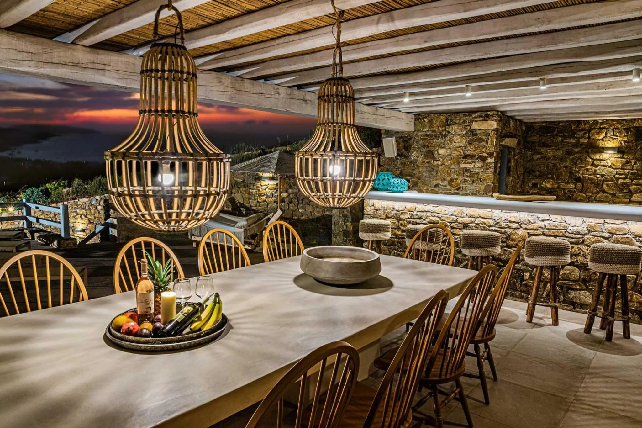 Dining area in Mykonian Kazarte
