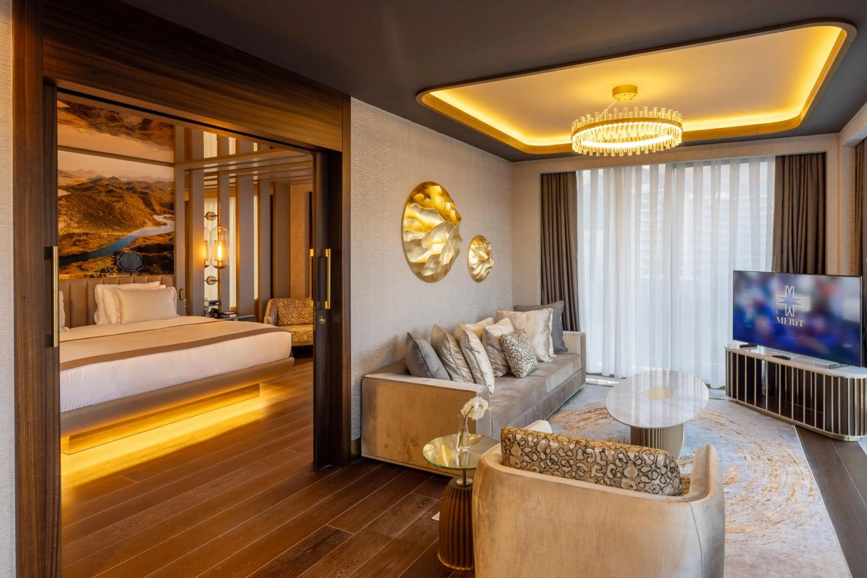 Seating area, Bed in Merit Starlit Hotel & Residences