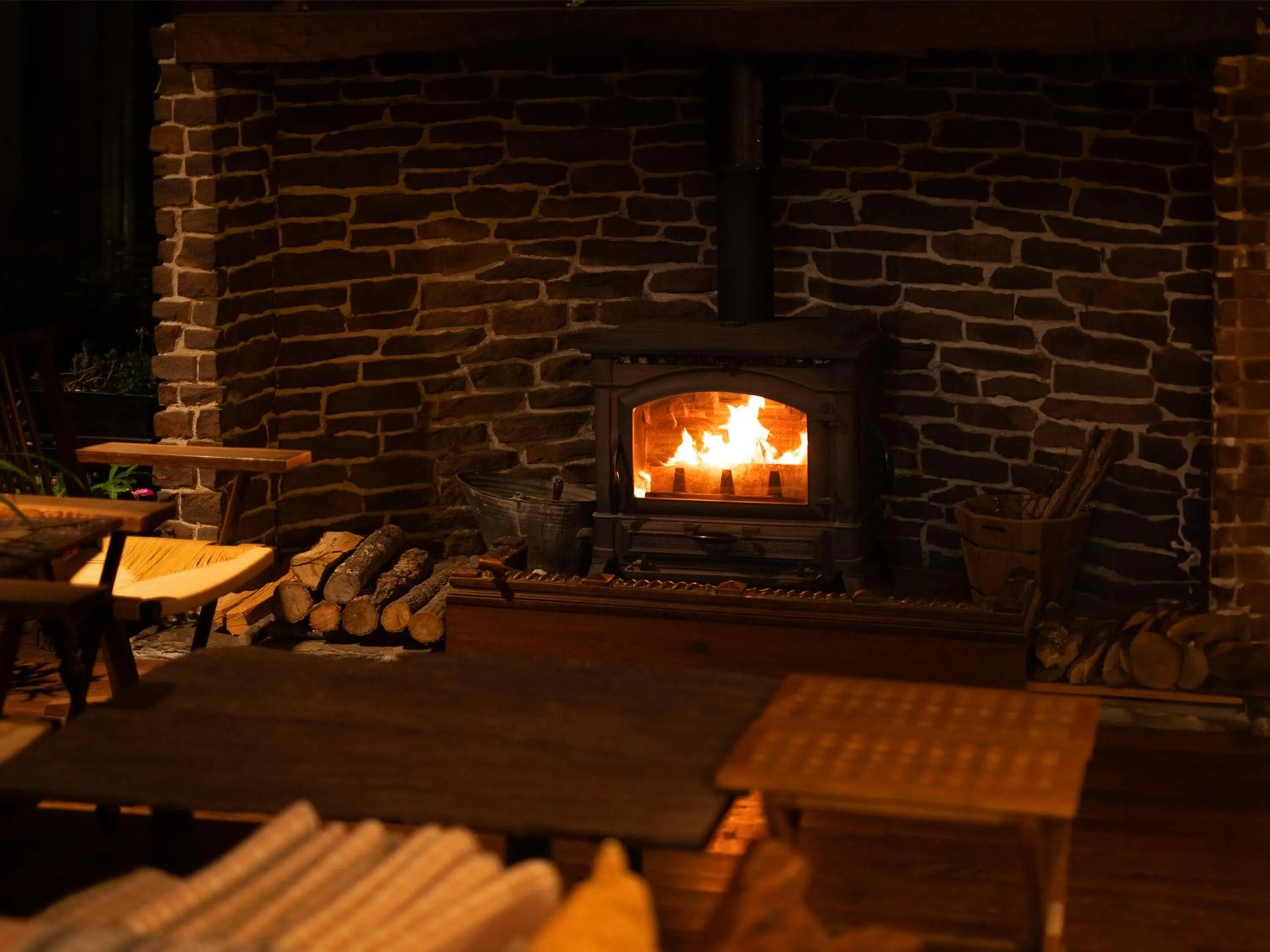 fireplace in Yufuin Onsen Ryokan Hananomai